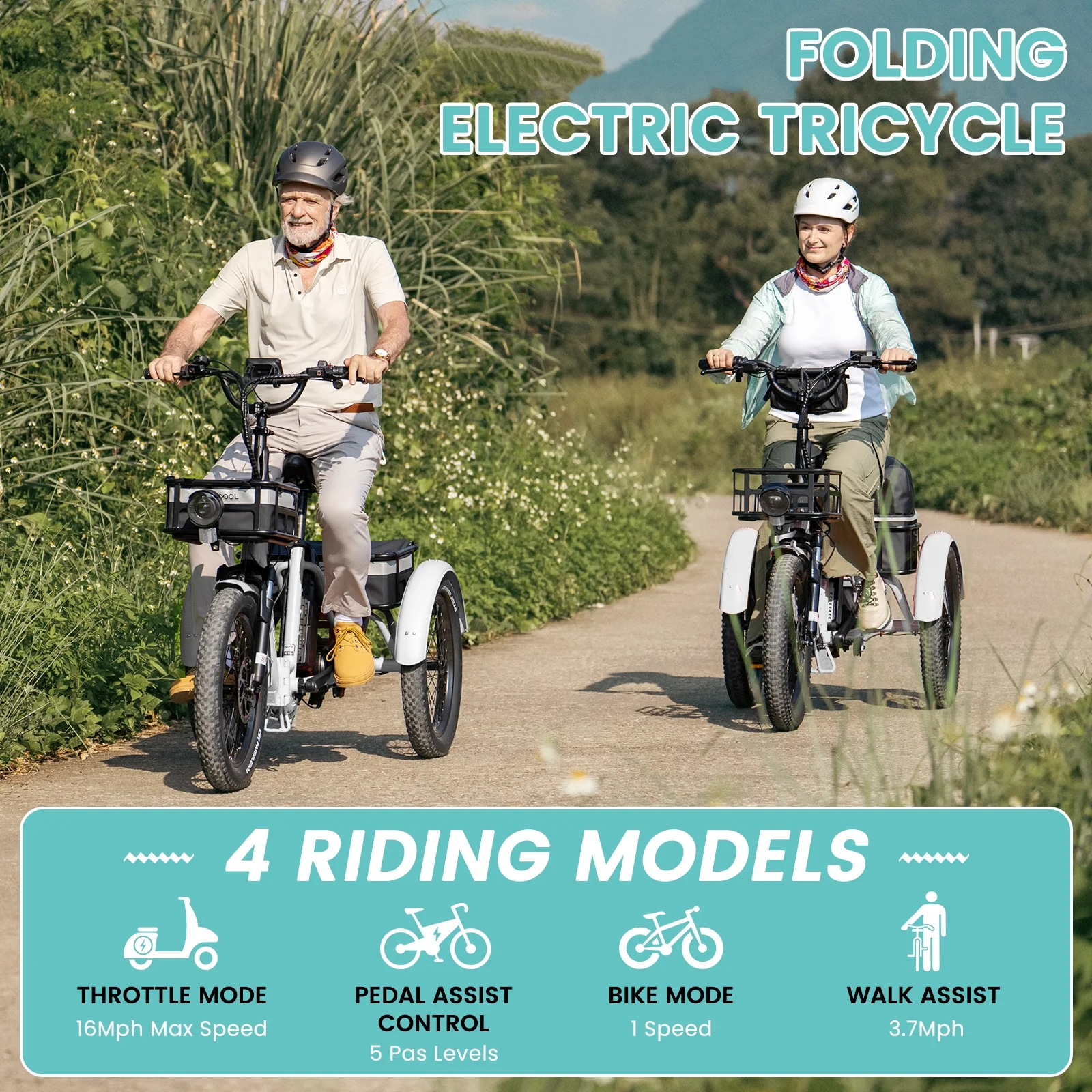 MOONCOOL TK1 Folding Electric Tricycle for Adults,48V 14.5Ah Removable battery, 500W(Peak 1000w)Motor, 20" Fat Tire Step-Thru 3Wheel Electric Bicycle w/Front&Rear Baskets, Certified to UL 2849 by SGS - Image 42