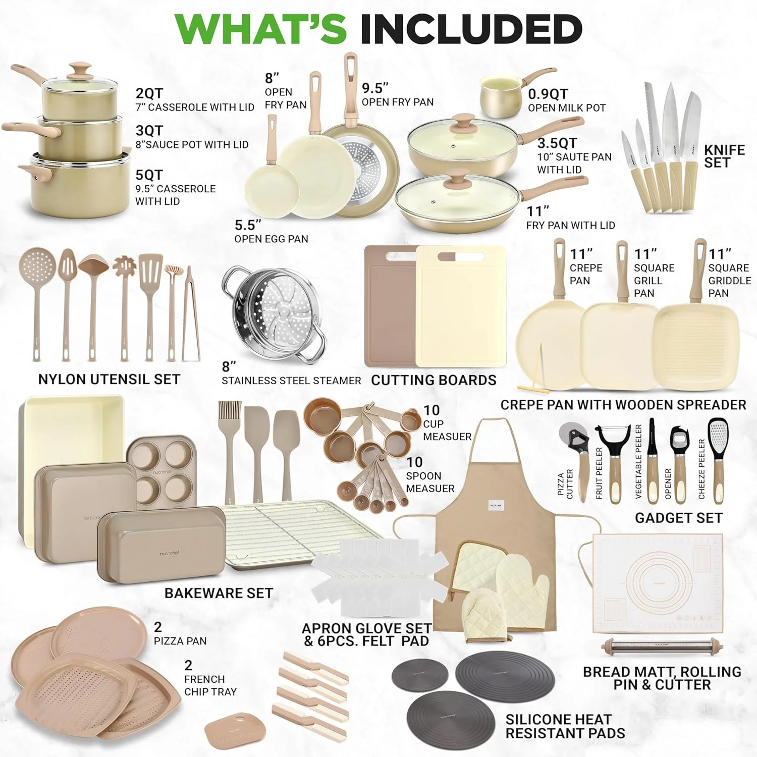 54-Piece Kitchen Cookware Set �C Complete Non-Stick Ceramic Pots and Pans Set with Utensils, Bakeware, and Knife Set, Gas, Electric & Induction Compatible, Blush Pink Kitchen Essentials - Image 22