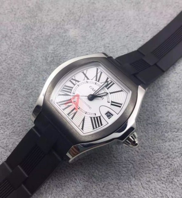 Replica Cartier Roadster SS White Dial Black Rubber Strap A2824 - Elite Watch Atelier