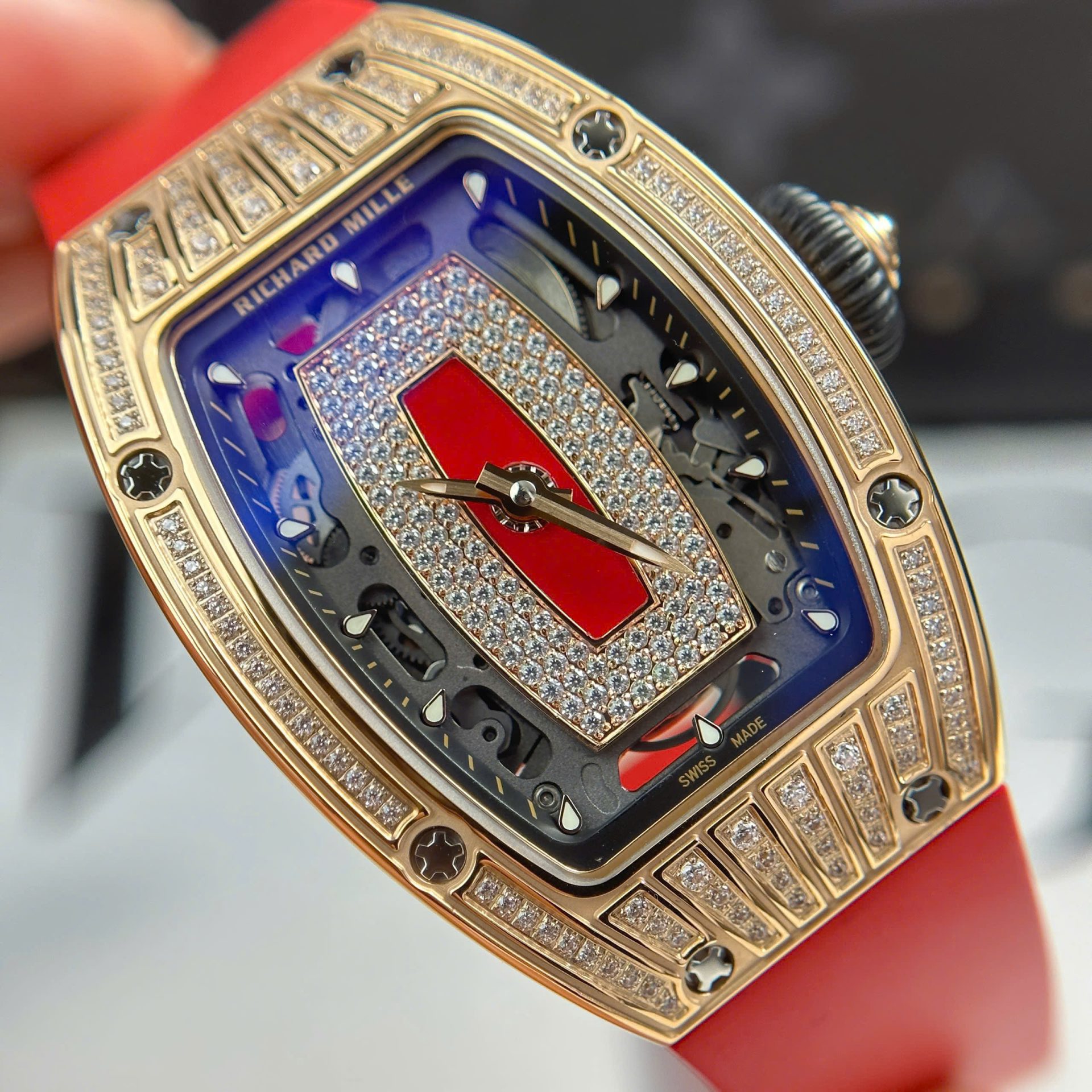 Richard Mille RM07-01 Best Replica Watches Diamonds Red Rubber Strap ZF Factory 36mm - Top club