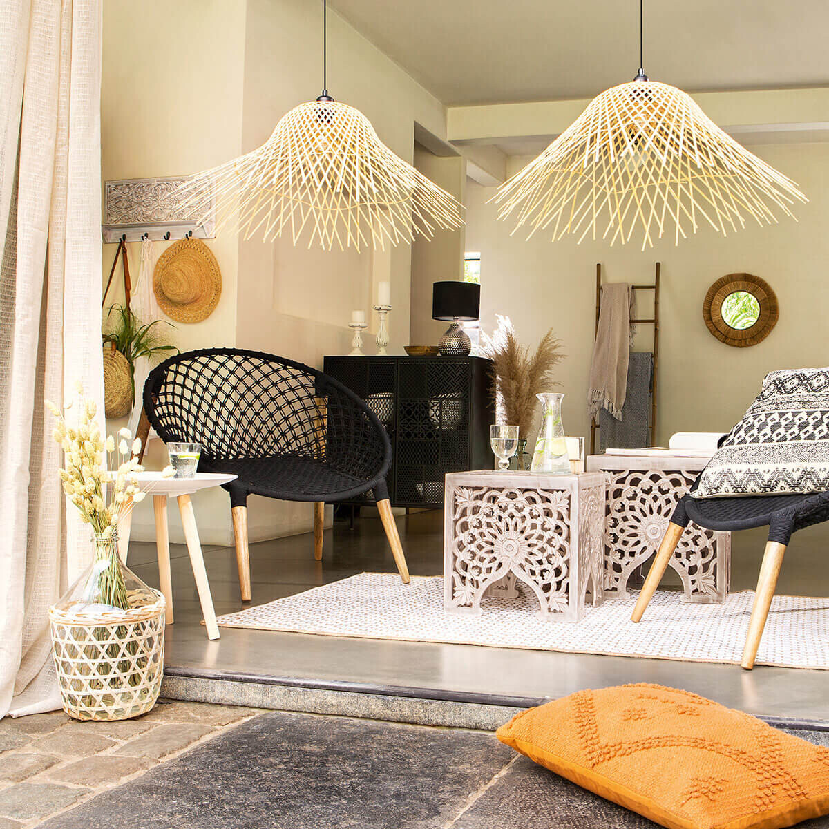 Suspension lamp "Moxa" Bamboo, D.76 cm