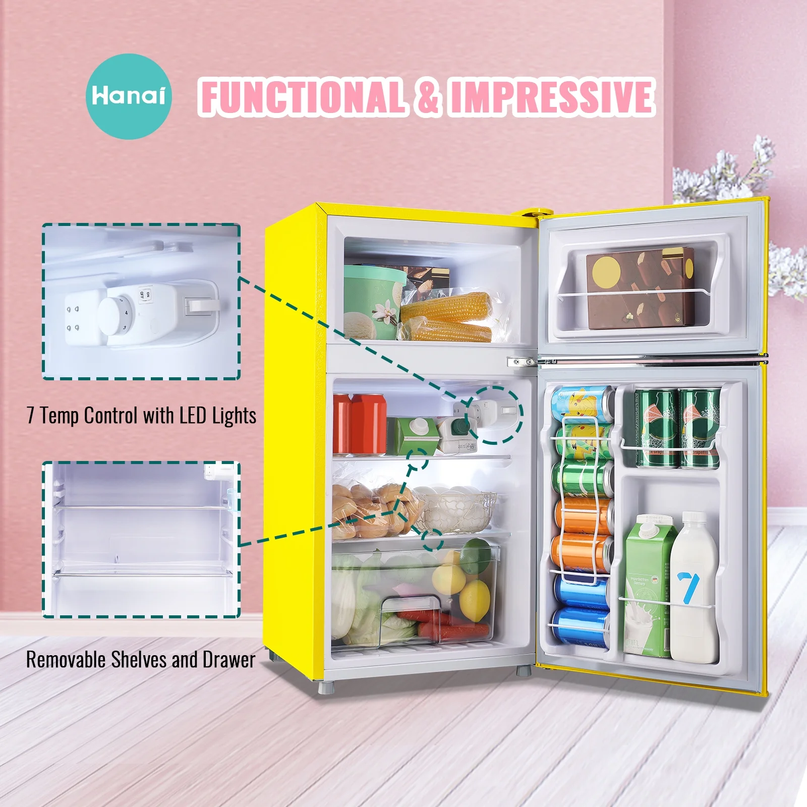 3.5 Cu.ft Compact Refrigerator WANAI Dual Doors Handles Mini Fridge with Top Freezer Blue New - Image 14