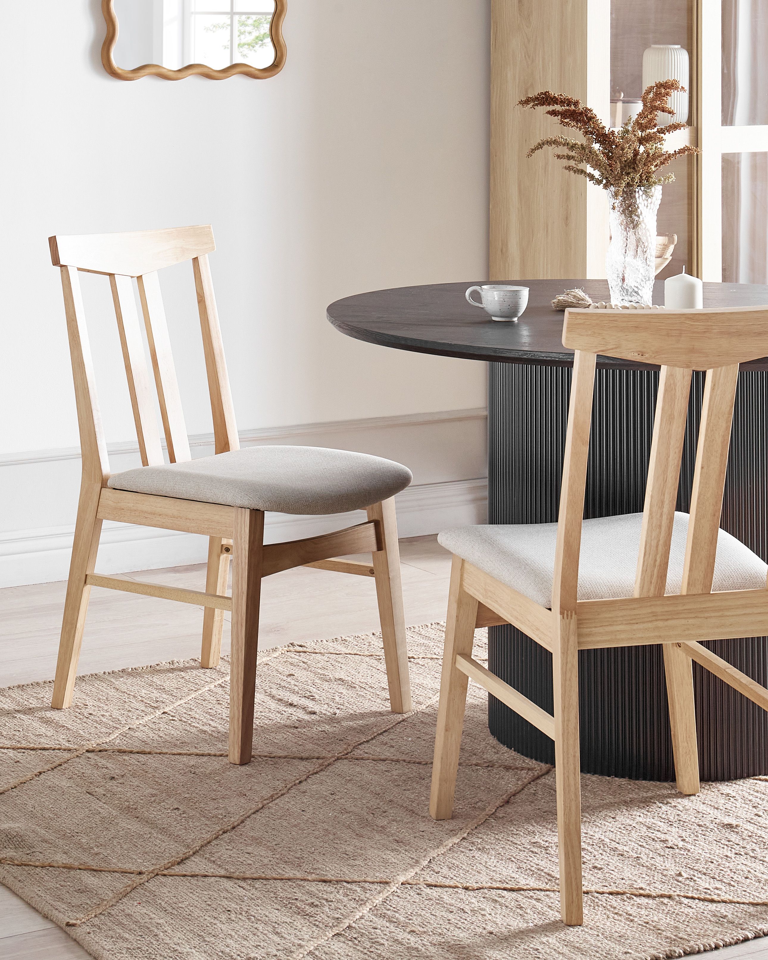 Set of 2 Dining Chairs AVALON Wood Light Beige