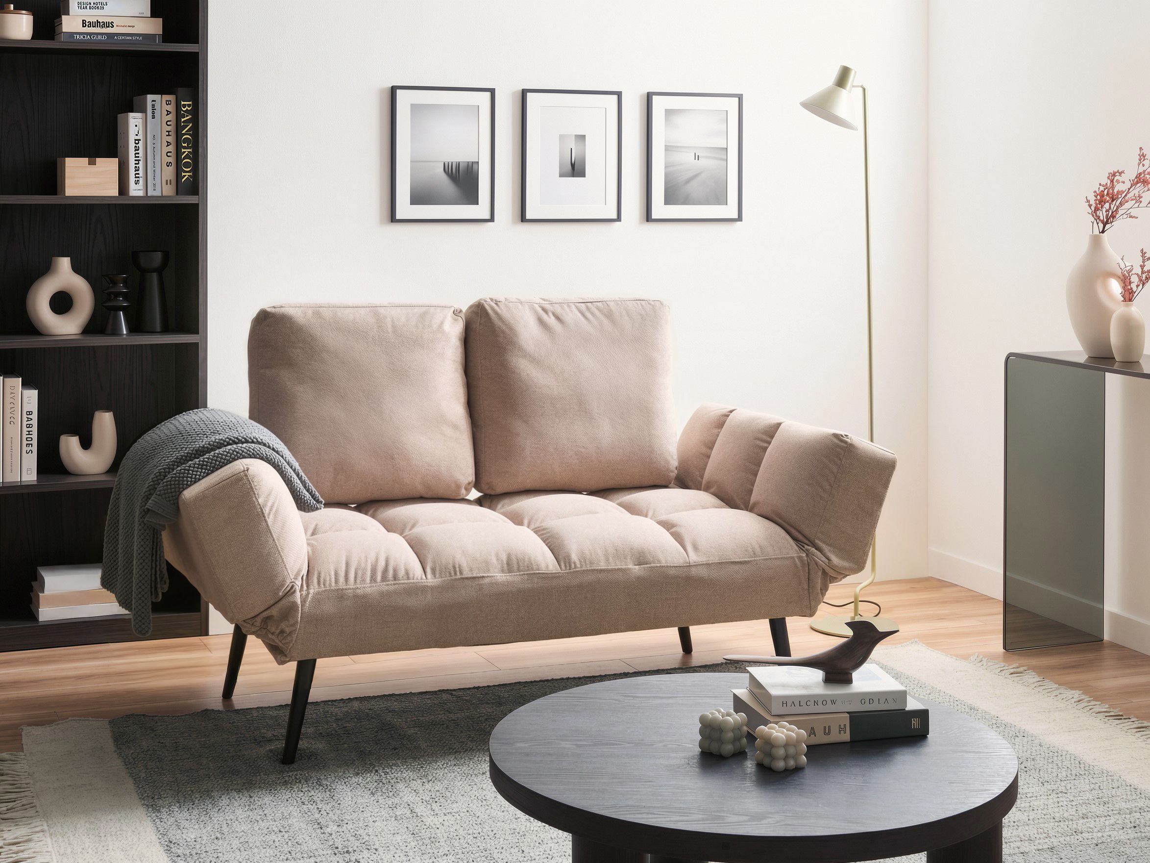 Sofa Bed 2 Seater BREKKE Fabric Beige