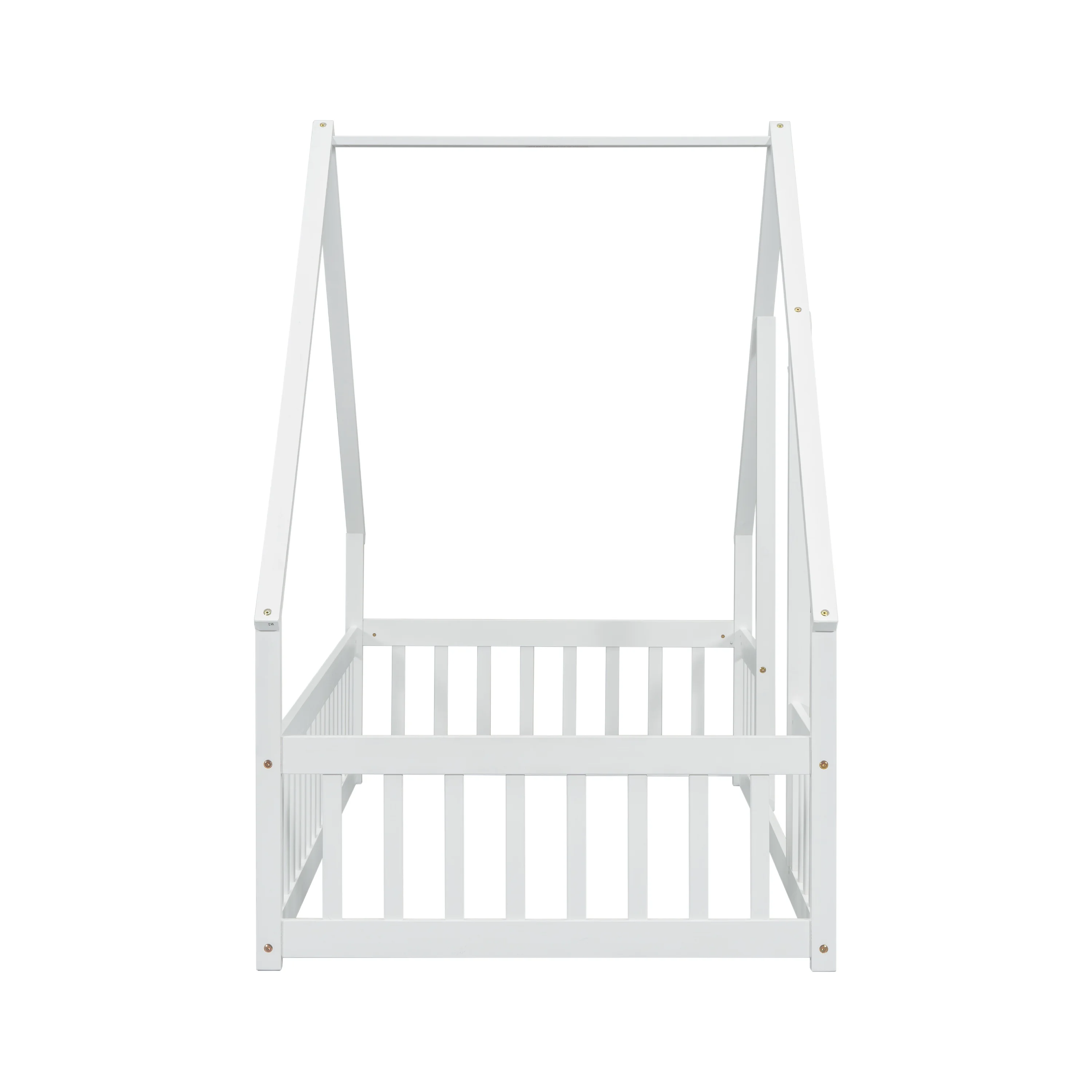 Bellemave Twin Size Floor Bed Frame, Wooden House Bed Twin Size with Fence, Montessori Bed with Guardrails for Bedroom (White) - Image 6