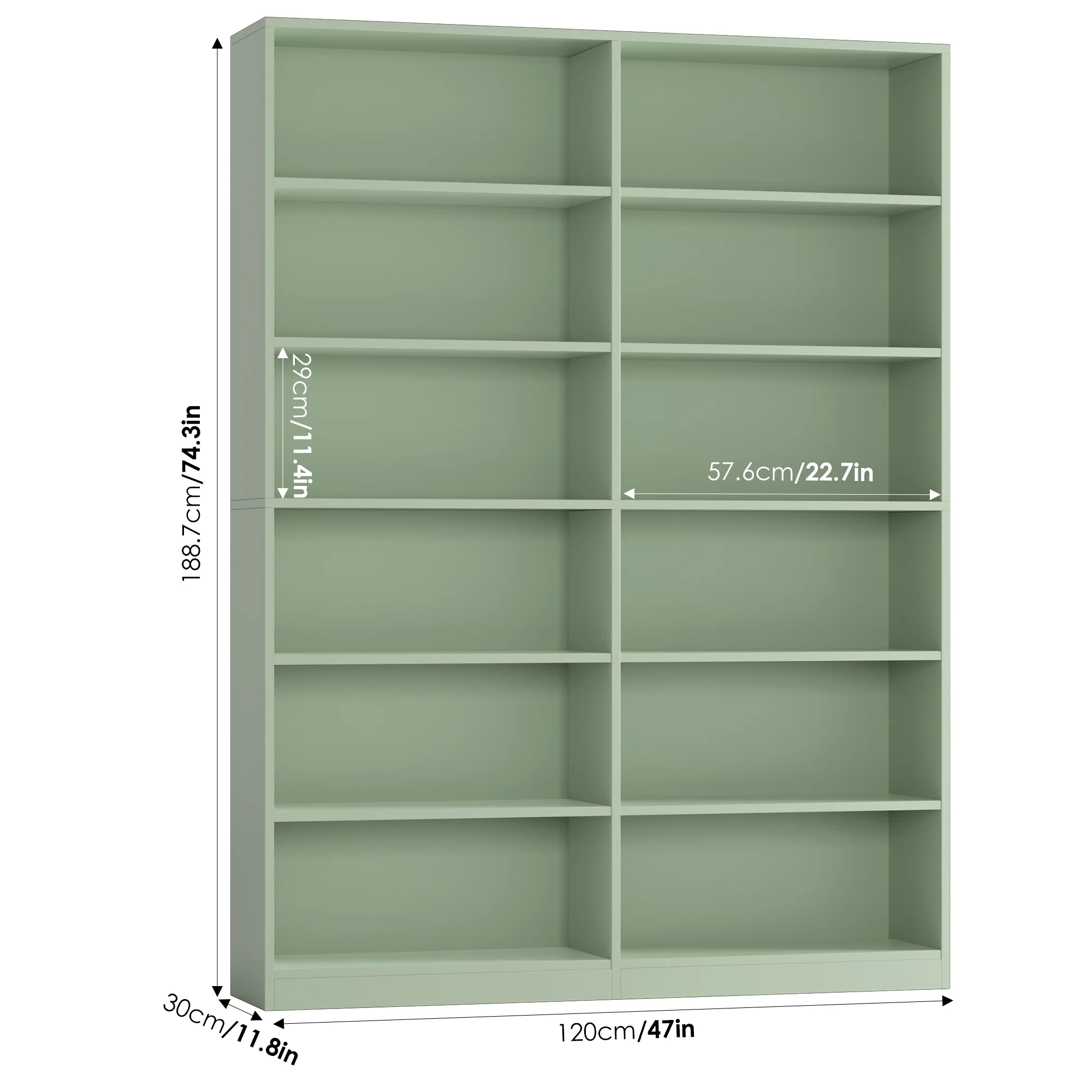 Homfa 74.3�� Double Wide 6-Tier Bookcase, Extra Large Wooden Freestanding Display Bookshelf for Home Office Living Room, White - Image 27