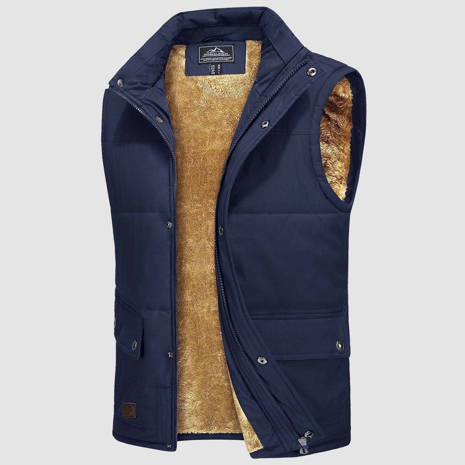 Men's Outerwear Vests Sleeveless Winter Stand Collar Padded Vest Warm Fleece Lined