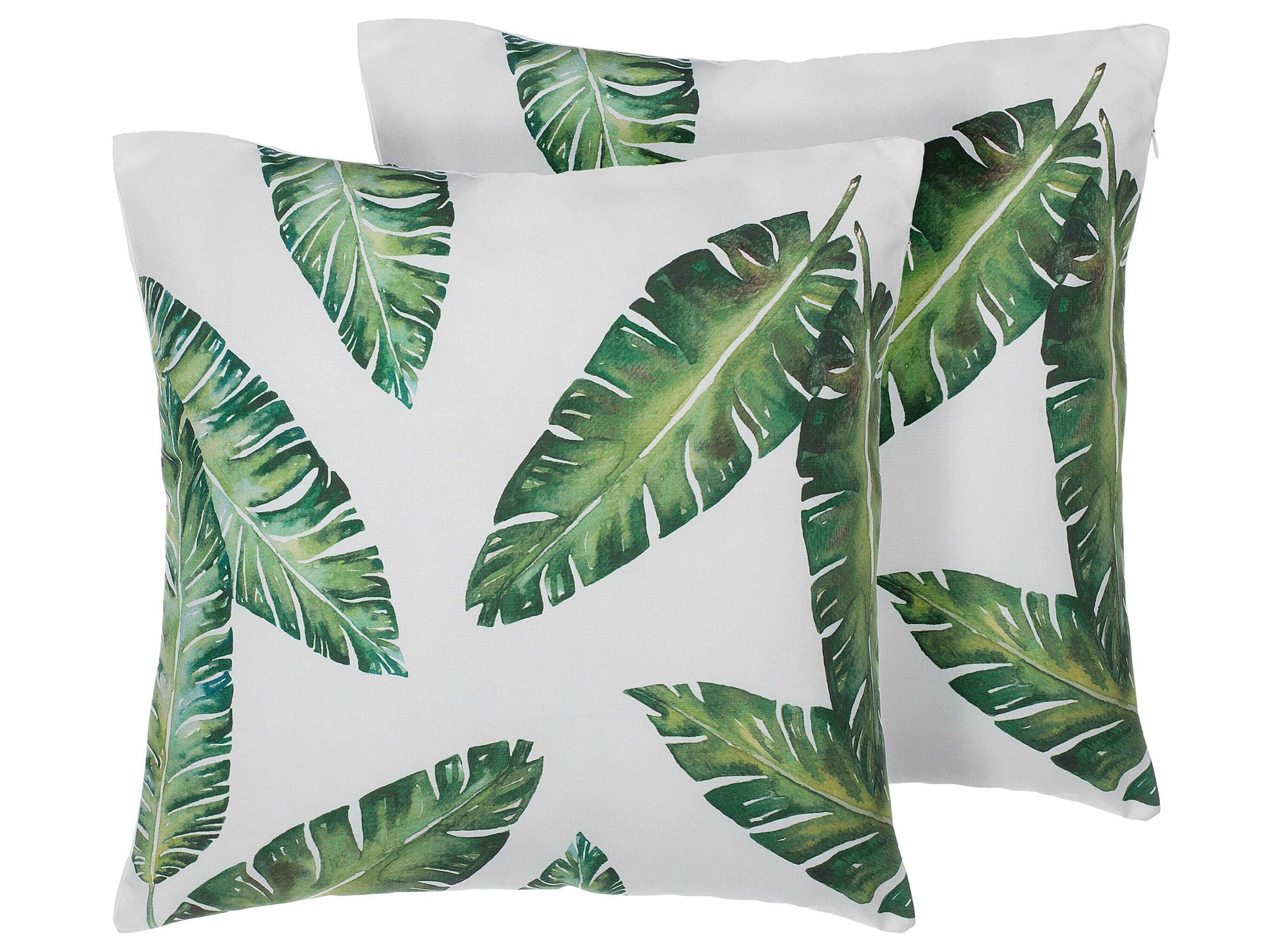 Set of 2 Decorative Cushions DIANELLA 45 x 45 cm Dark Green Plant Pattern