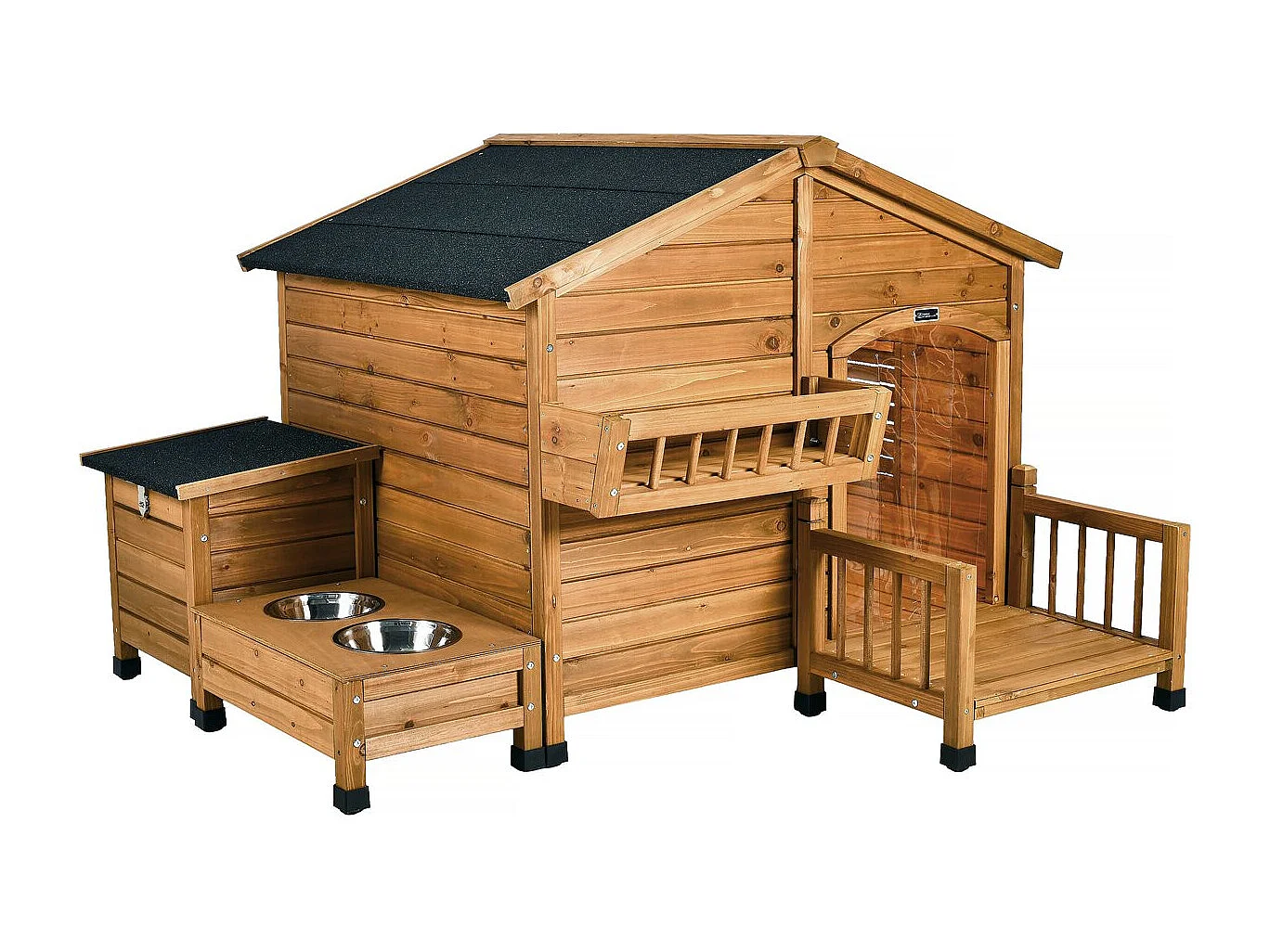 Niche pour chien en bois avec mangeoire et boite de rangement 