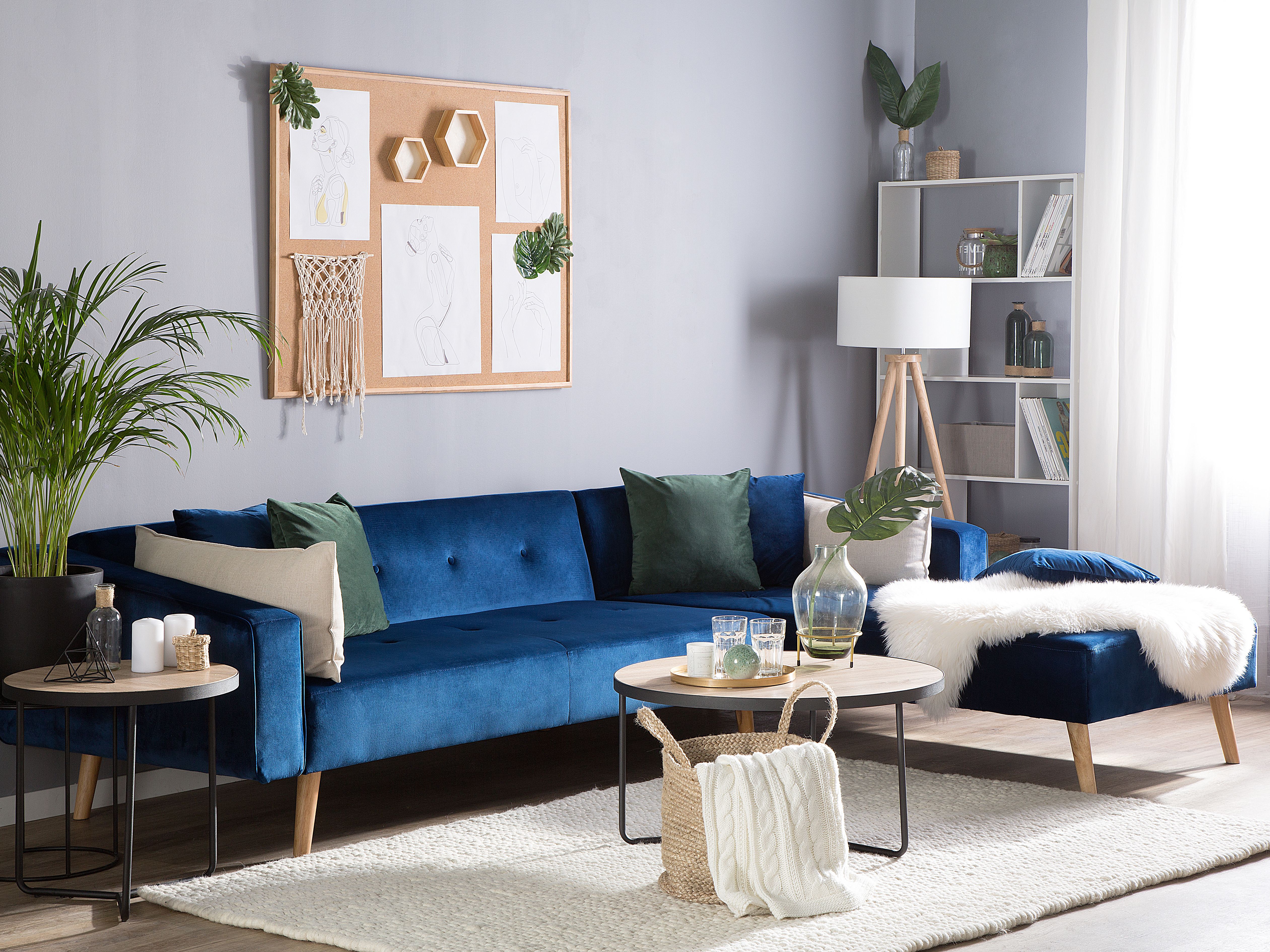 Corner Sofa Bed 4 Seater VADSO Velvet Navy Blue Left Hand
