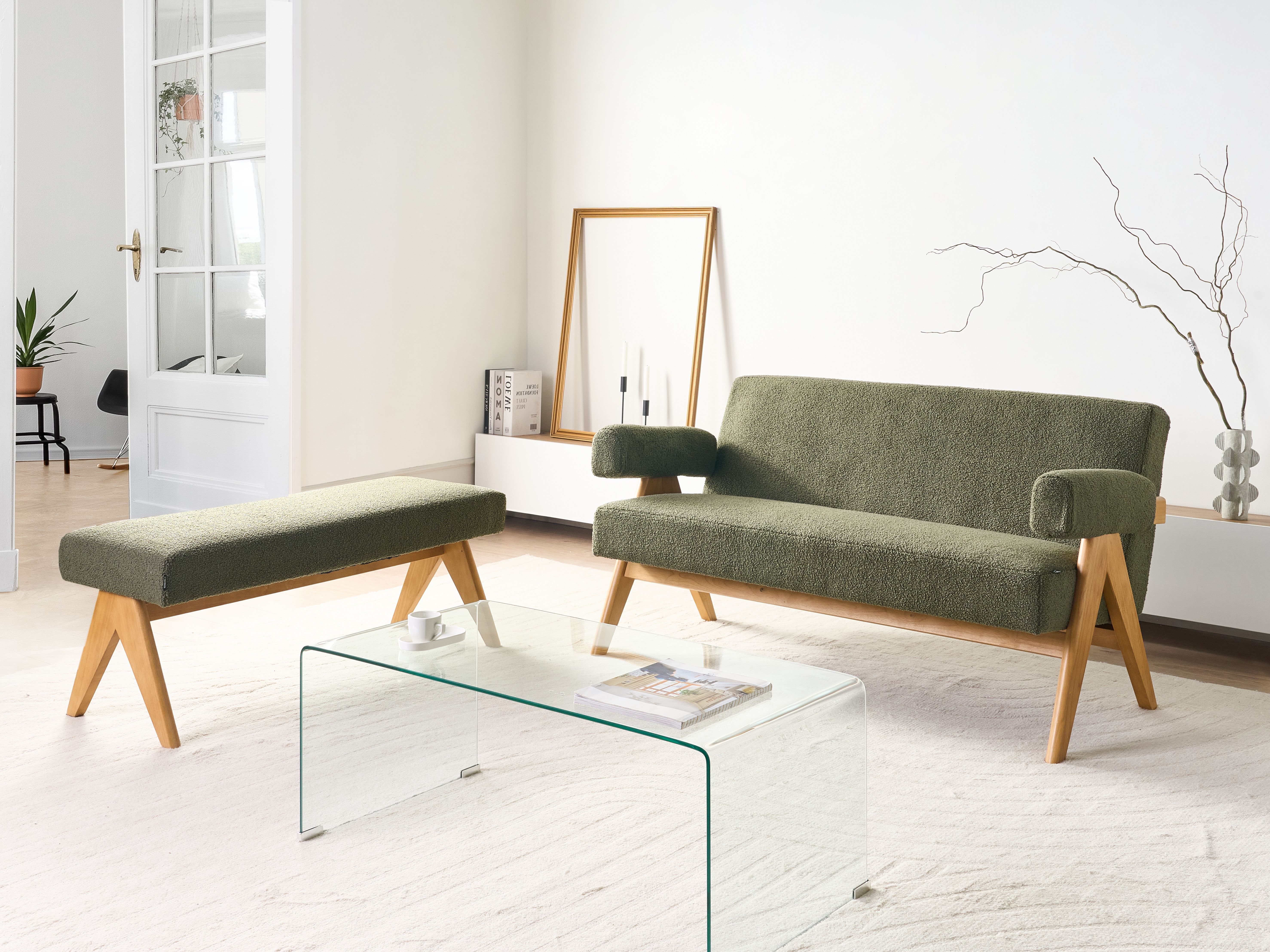 Living Room Set TAMRE Boucle Green/ Light Brown