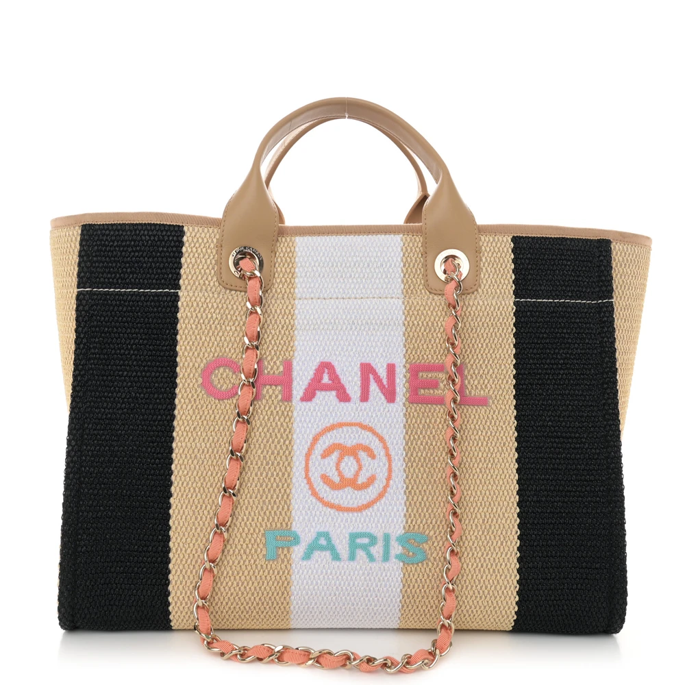 Black & Beige Chanel Deauville Mirror Quality Replica Handbag1:1High-quality replica