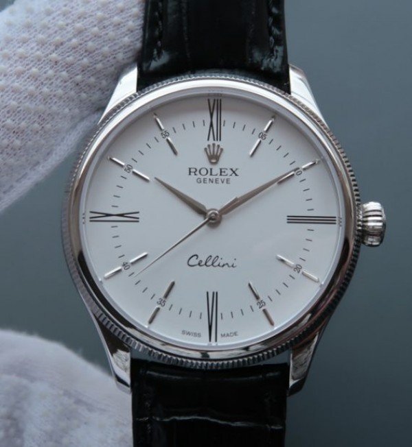 Replica Rolex MK Cellini Time 50509 SS Rome White Dial Leather Strap - Elite Watch Atelier