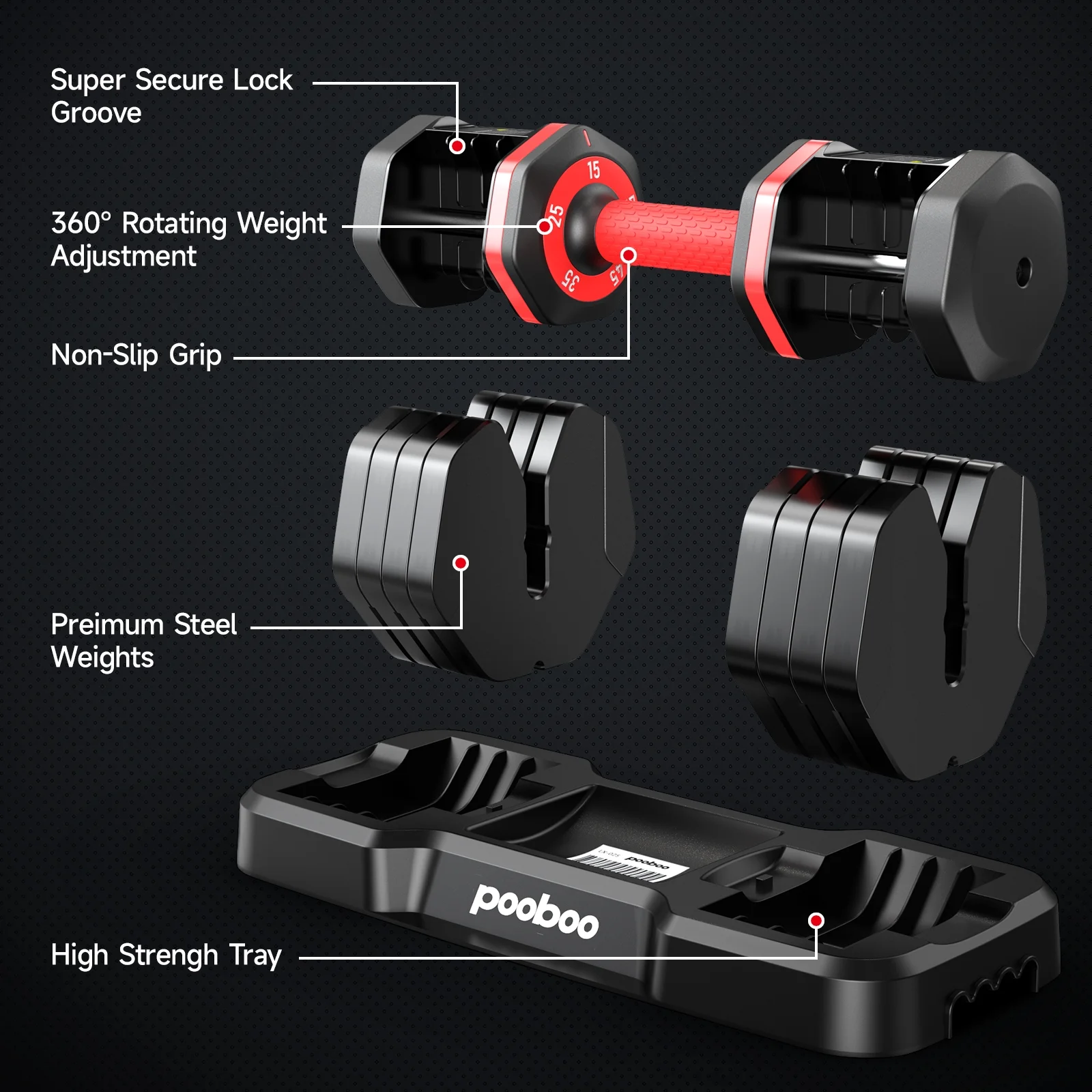 (1 Pair) LNOW 50lbs Quick Select Adjustable Dumbbells for Home Gym 5 in 1 Free Weights 5/10/15/20/25lb/50lb Dumbbell with Anti-Slip Handle, Suitable for Home Gym Exercise Equipment - Image 20