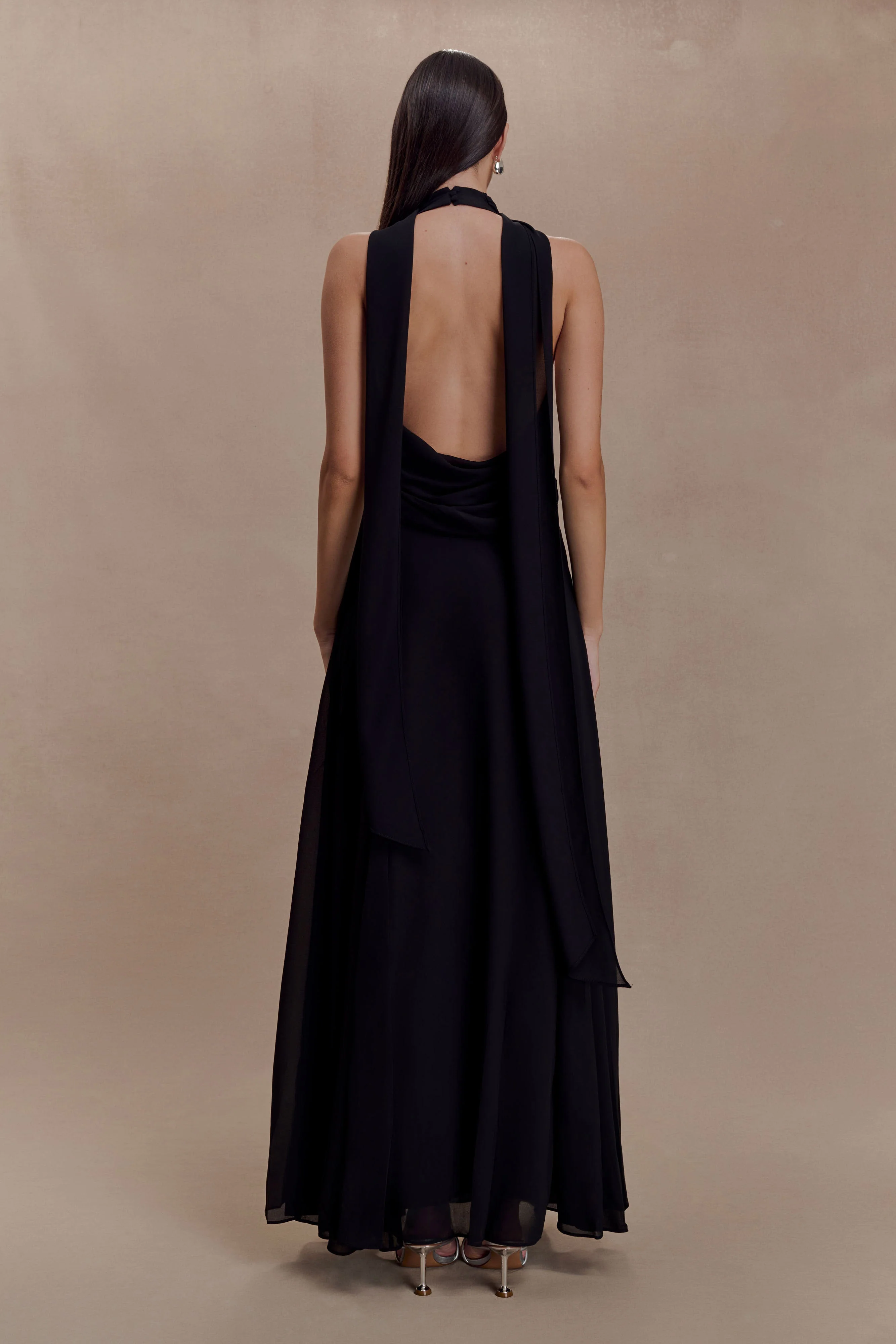 Santal Floral Chiffon Halter Maxi Dress - Black