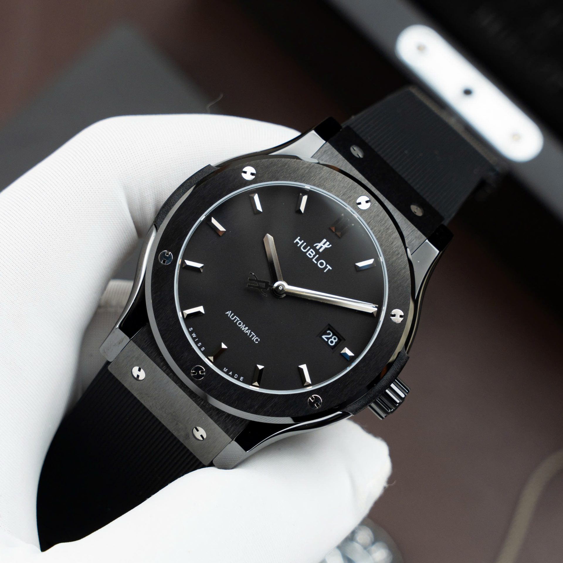 Hublot Classic Fusion Ceramic Black Rubber Strap Replica Watch 42mm - Elite Watch Atelier