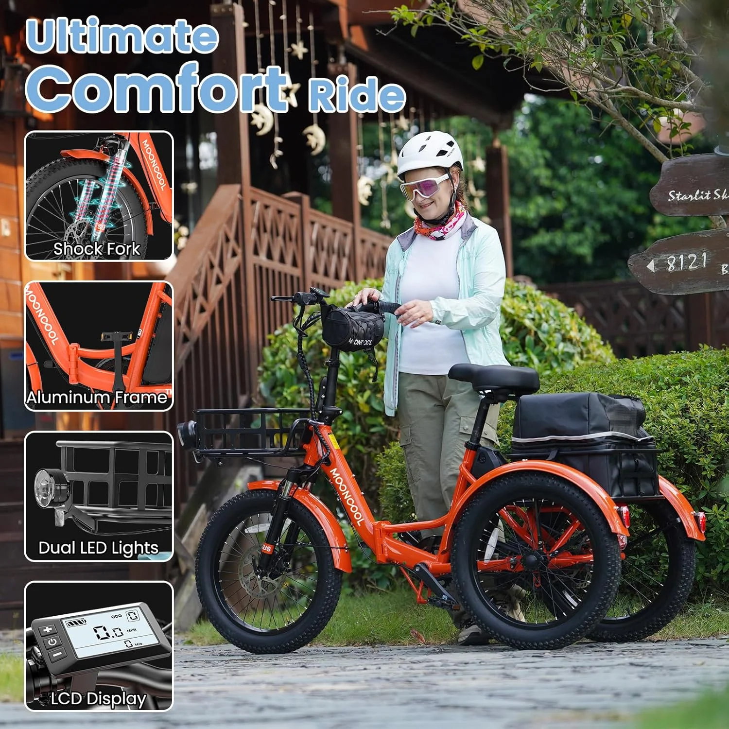 MOONCOOL TK1 Folding Electric Tricycle for Adults,48V 14.5Ah Removable battery, 500W(Peak 1000w)Motor, 20" Fat Tire Step-Thru 3Wheel Electric Bicycle w/Front&Rear Baskets, Certified to UL 2849 by SGS - Image 15