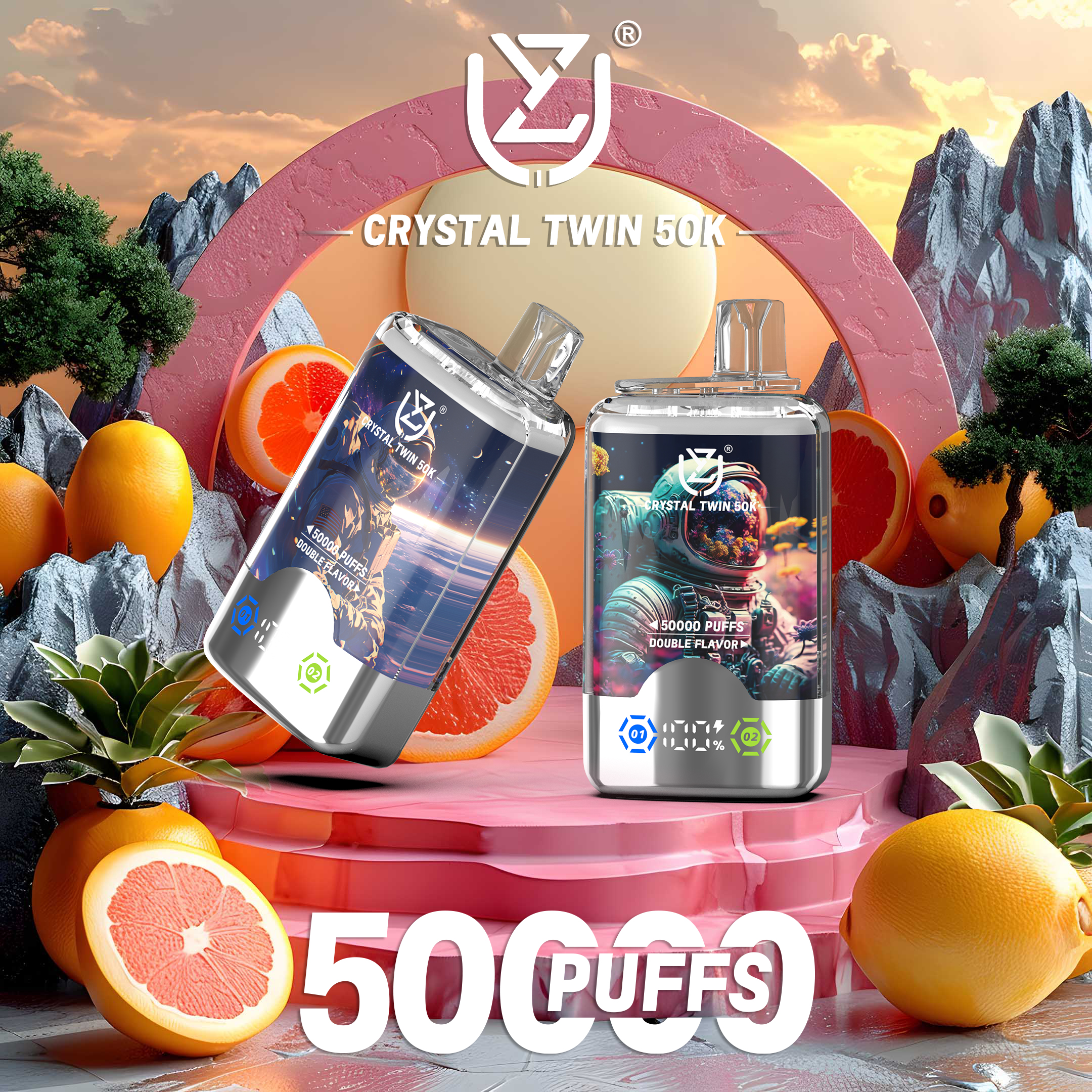 UZY CRYSTAL TWIN 50000 Puffs Vape with 2 in 1 Flavor
