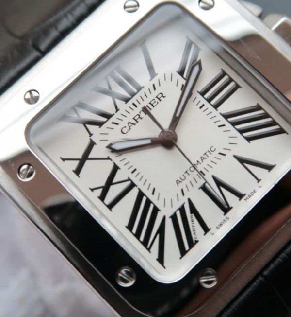 Replica Cartier V6 Santos 100 W20106X8 36mm White Dial Black Leather Strap A2824 - Elite Watch Atelier
