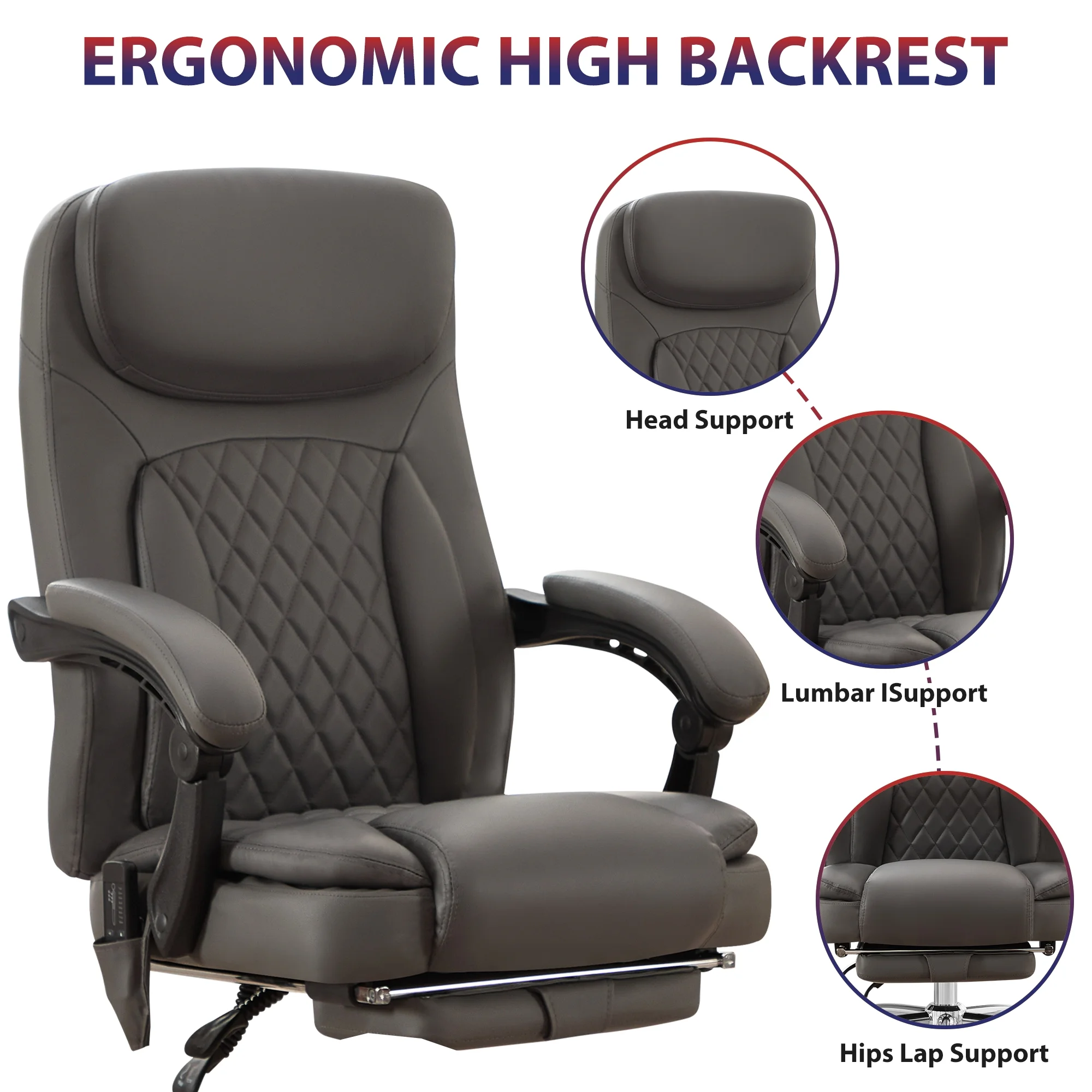 JONPONY Big and Tall Office Chair 500LBS Executive Office Chair Massage and Footrest Ergonomic Computer Desk Chair Reclining High Back Leather Office Chair Lumbar Back Support Swivel Rolling,Black - Image 48