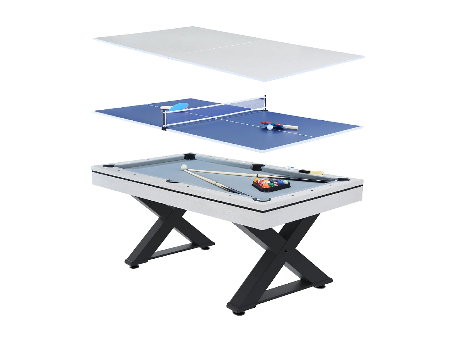 Table multi-jeux, ping-pong et billard en bois blanc  TEXAS