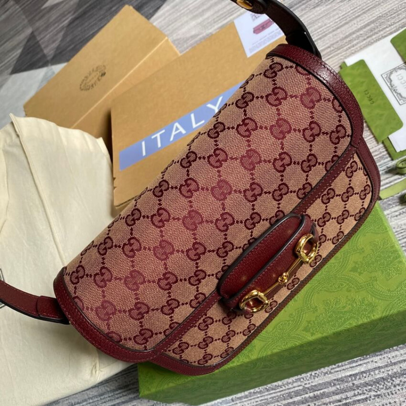 Replica Gucci Horsebit 1955 Small Bag 602204 In Burgundy Gg Canvas1:1High-quality replica