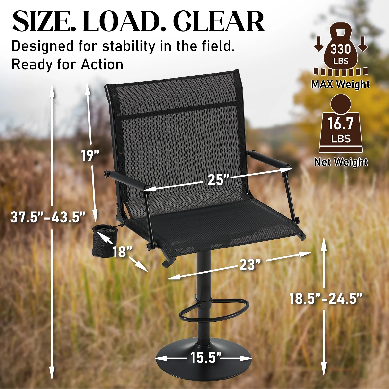 Danrelax 360�� Silent Camo Hunting Blind Chair, Armrests, Side Pouch, Telescopic Legs - Image 30