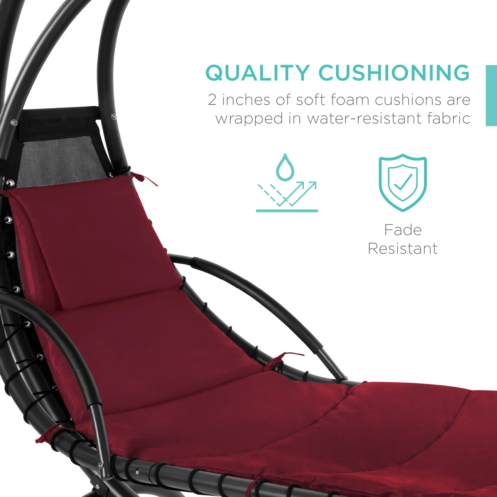Best Choice Products Hanging Curved Chaise Lounge Chair Swing for Backyard, Patio w/ Pillow, Shade, Stand - Teal - Image 72