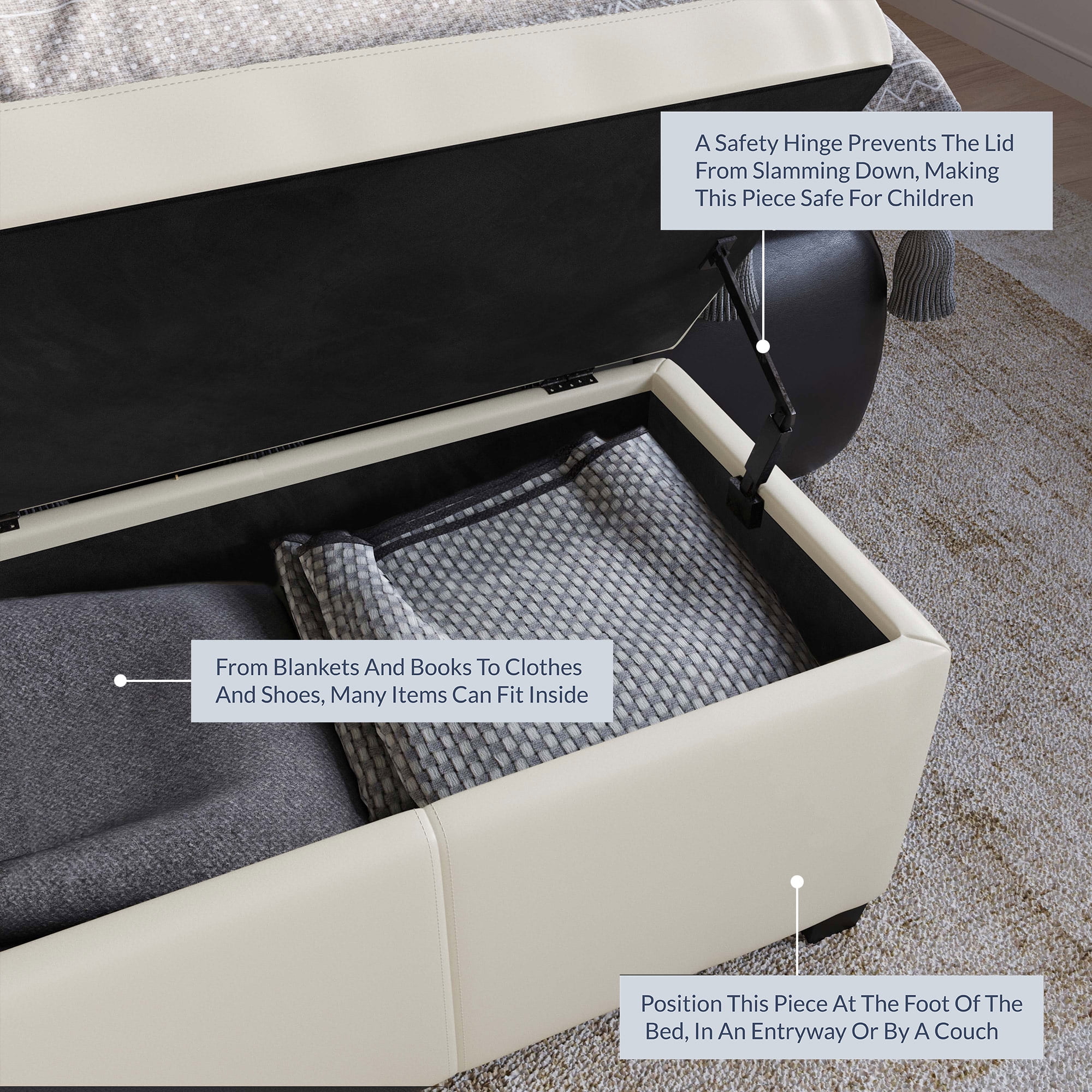 BELLEZE Storage Ottoman Bench Footstool - Amherst (Beige) - Image 51