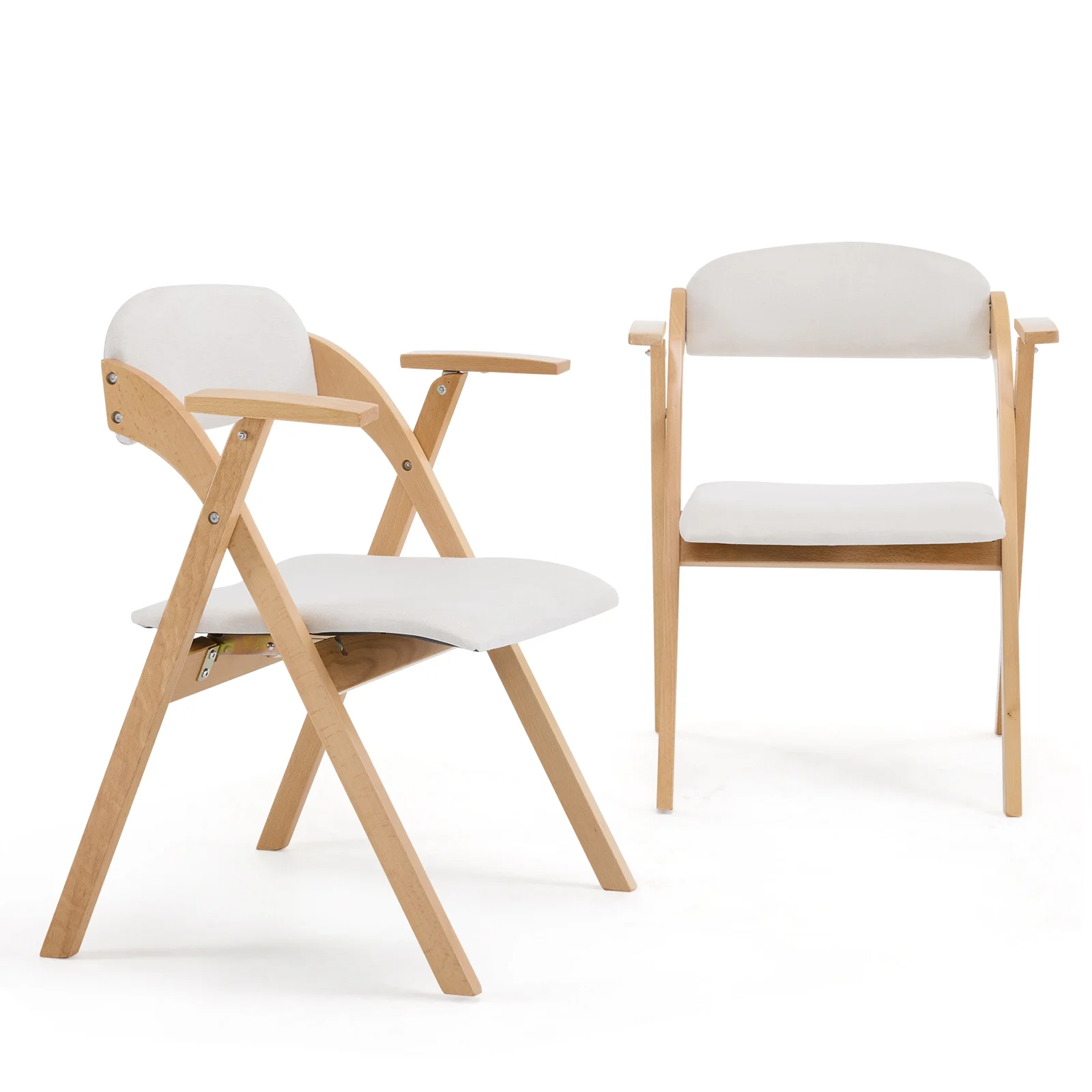 IVV 2-Pack Beechwood Folding Chairs with Cushioned Seat and Backrest, No-Assembly Guest Chairs for Home, Office, or Events (Beige) - Image 4