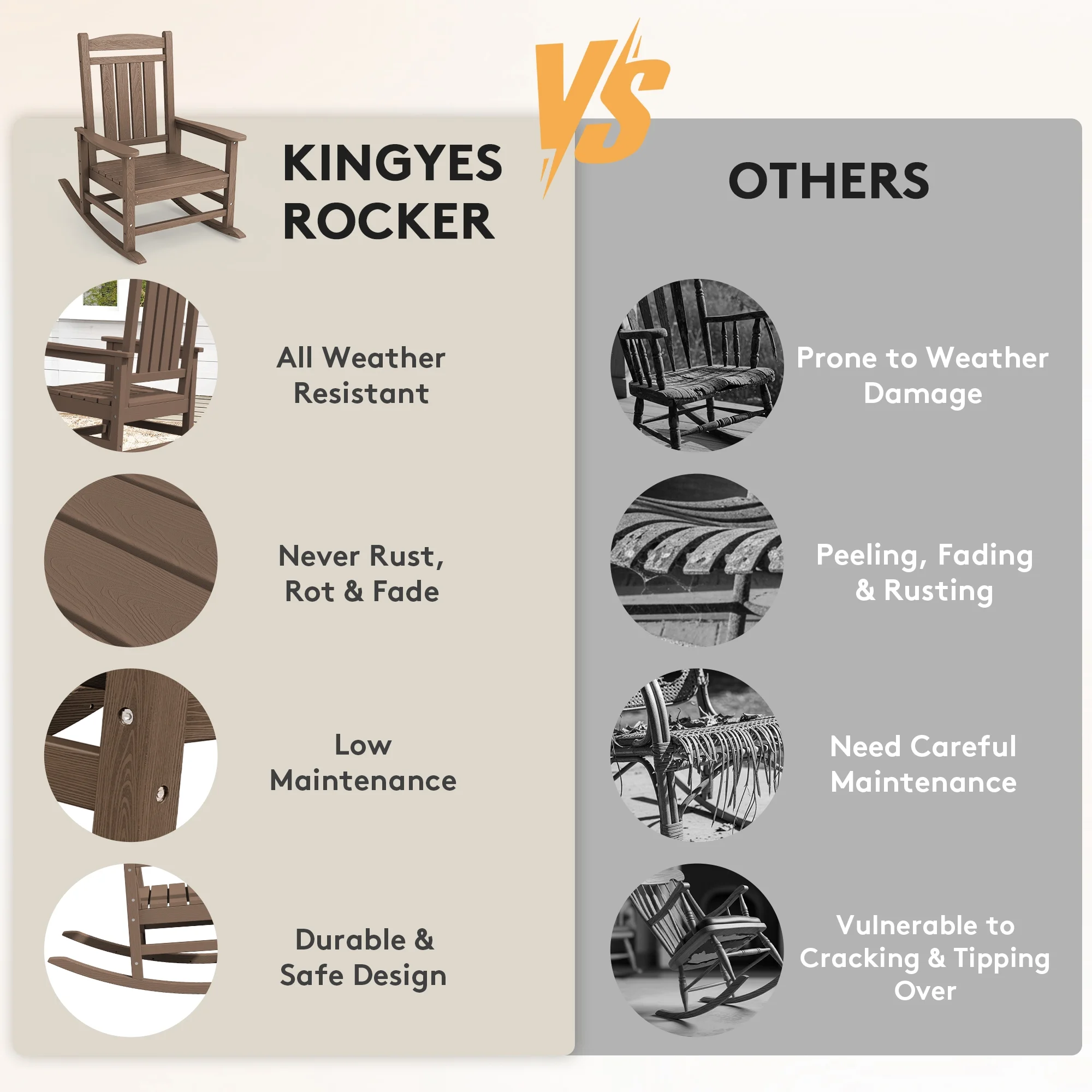 KINGYES HDPE Outdoor Rocking Chairs Set of 2,HDPE Patio Rocker for Porch,Black - Image 31