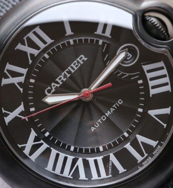 Replica Cartier V6F Ballon Bleu 42mm DLC All Black Black Textured Dial Leather Strap A1847 - Top club
