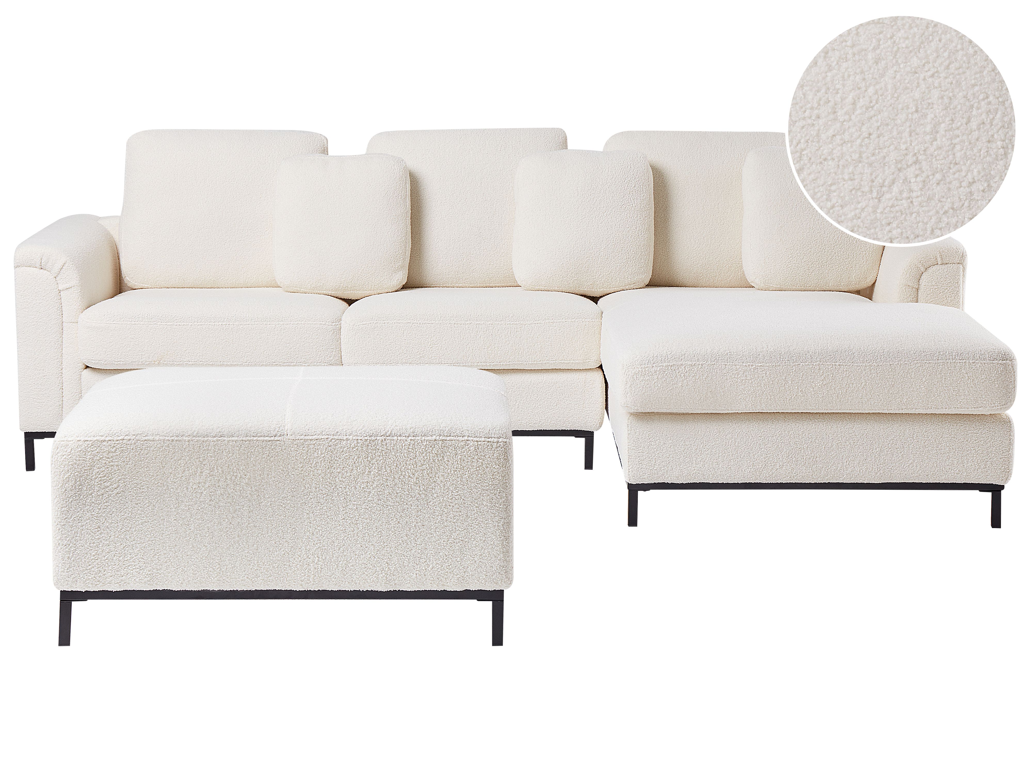 Corner Sofa 5 Seater OSLO Boucle White with Ottoman Left Hand