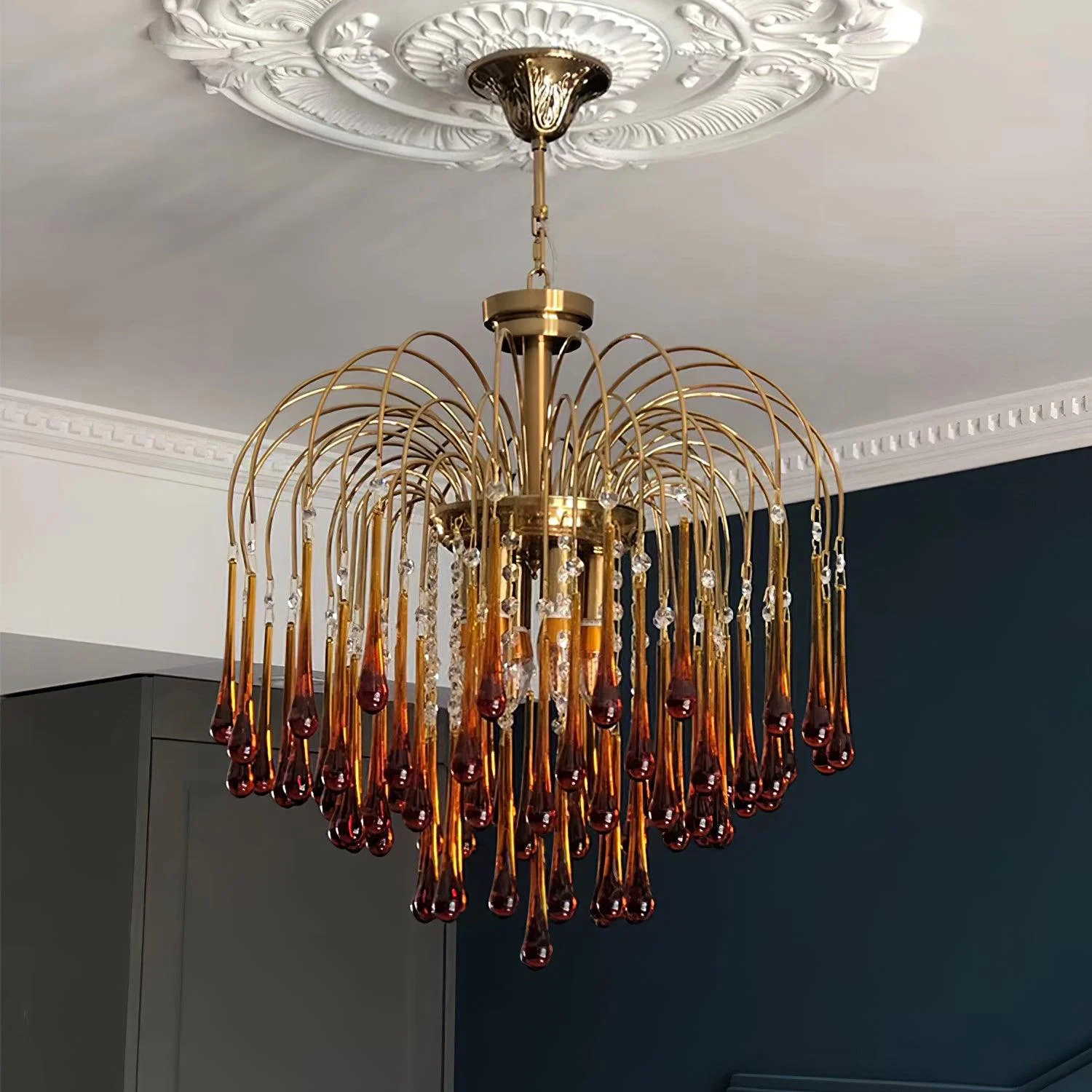 Arturesthome Italian Retro Water Drop French Snot Lamp Light Luxury Glass Chandelier