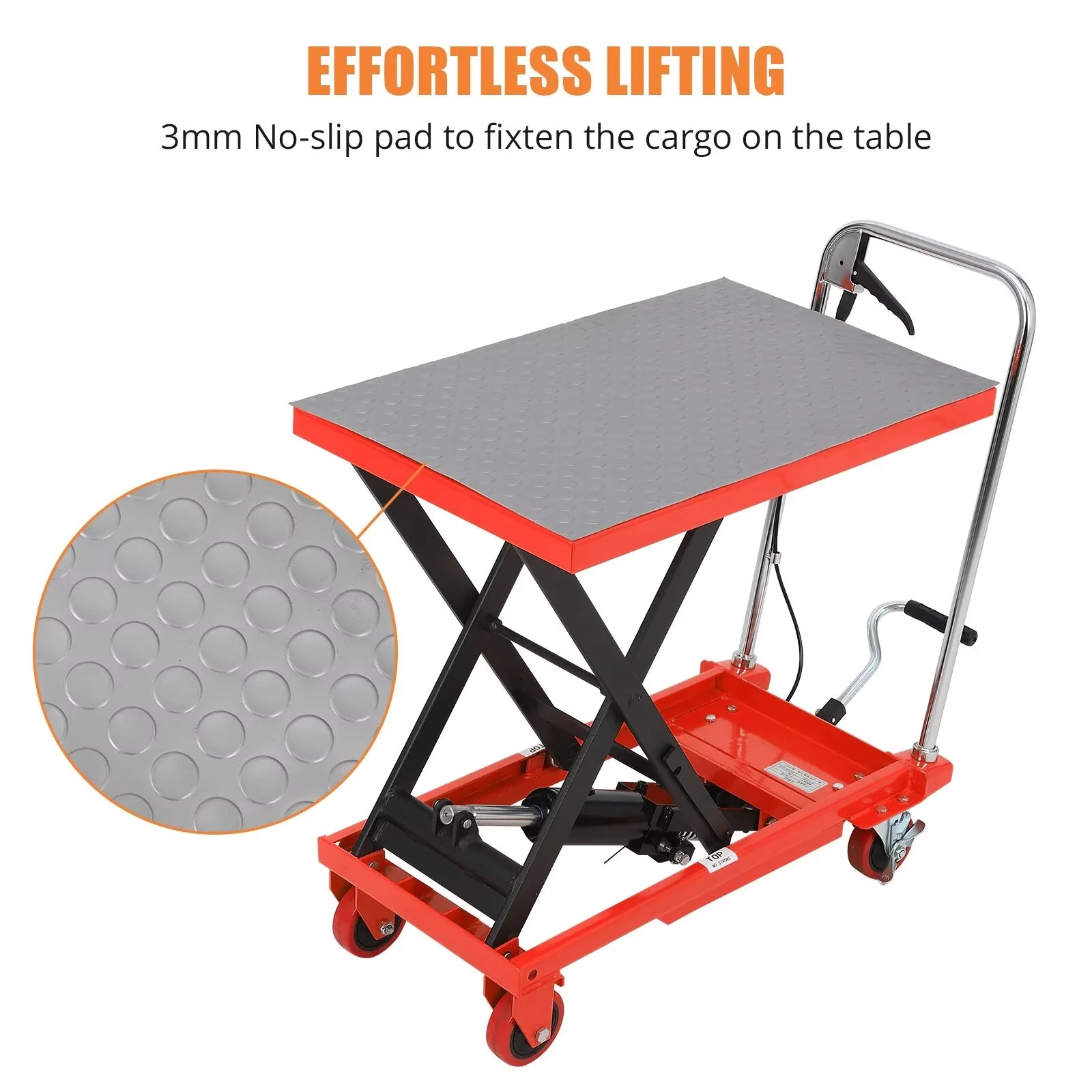 Hydraulic Lift Table Cart, 500lbs Capacity 59" Lifting Height, Single Scissor Lift Table Cart with 4 Wheels and Non-Slip Pad, Manual Elevating Cart for Material Handling Transportation - Image 13