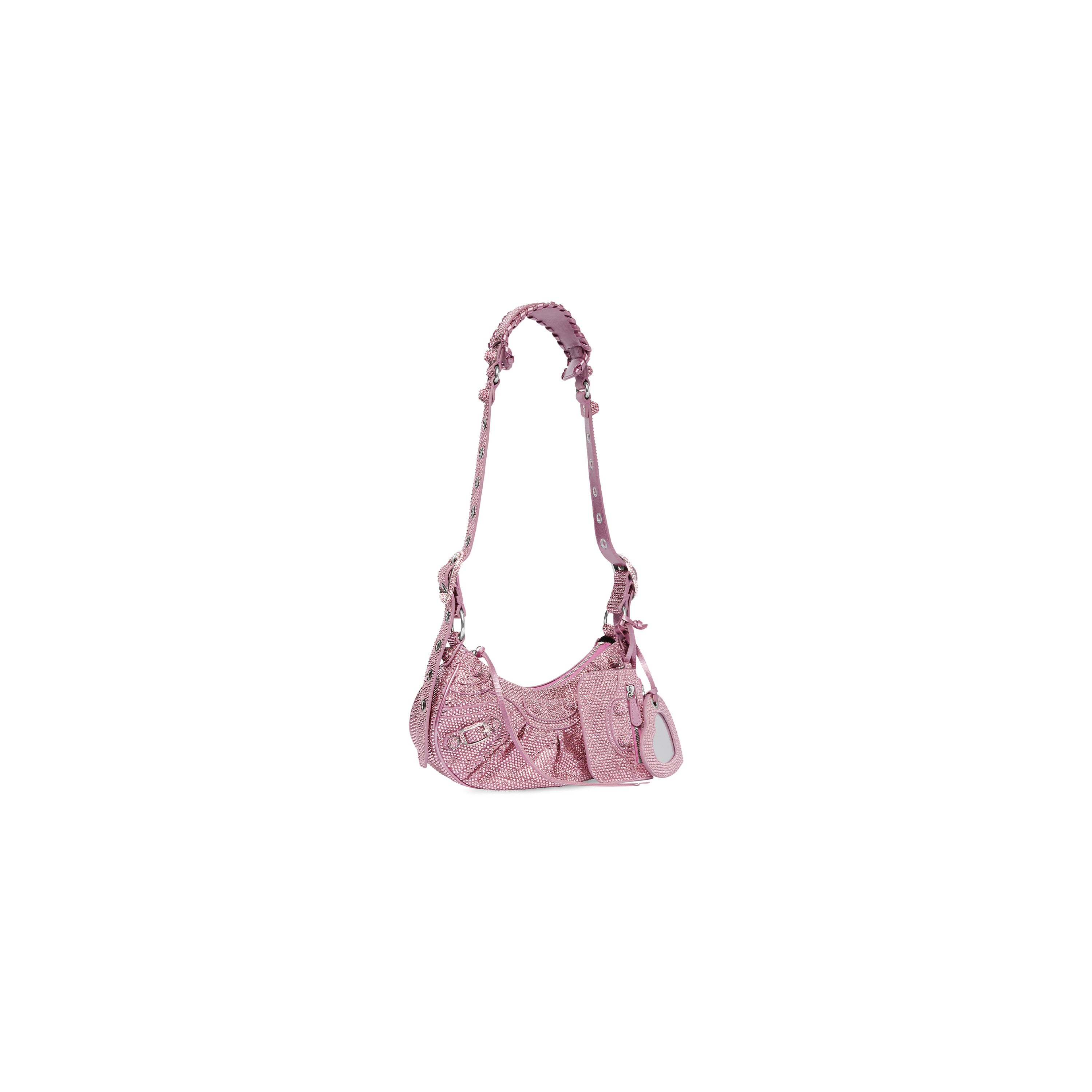 WOMEN'S LE CAGOLE XS SHOULDER BAG WITH RHINESTONES IN PINK - Replicaclubs