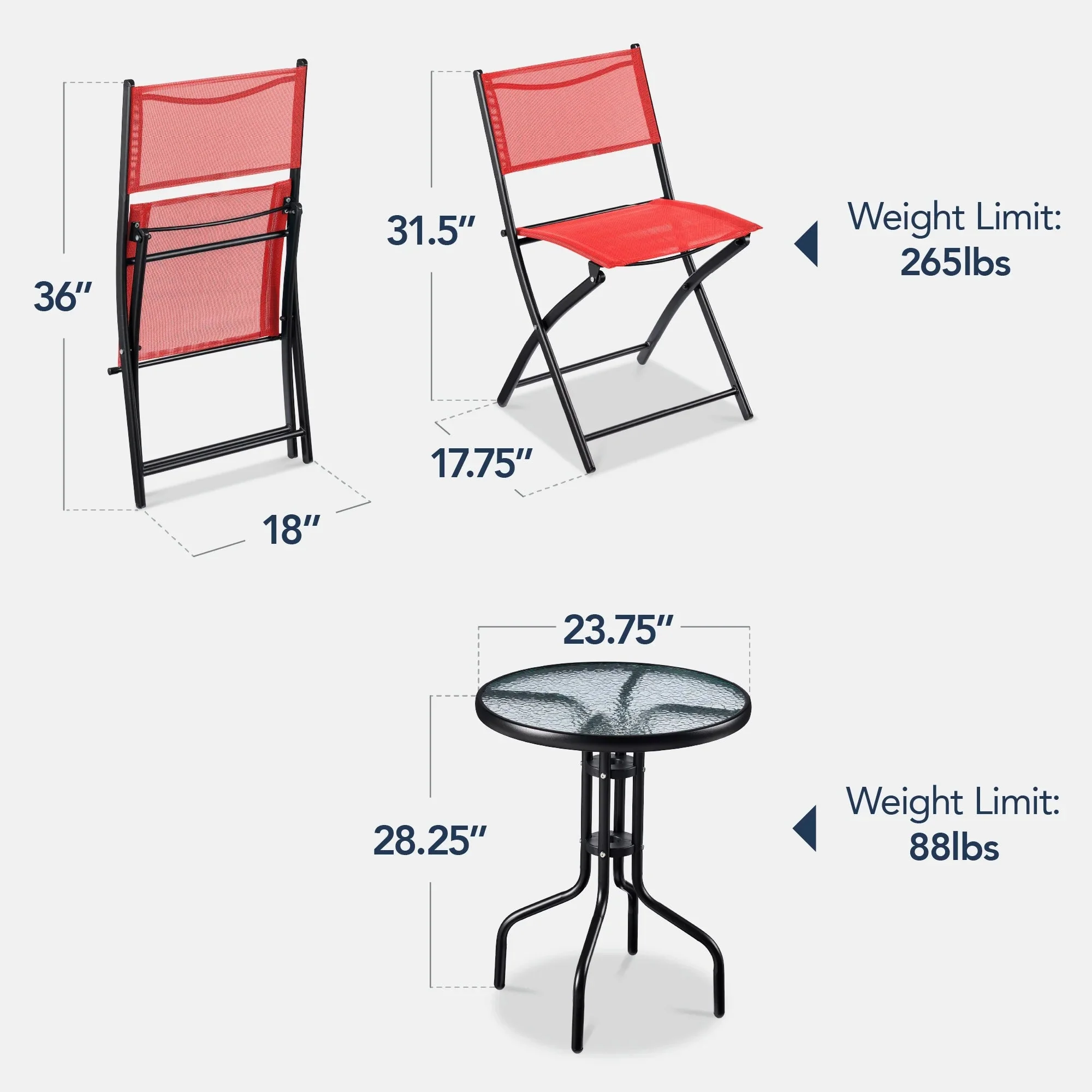 Best Choice Products 3-Piece Patio Bistro Dining Set With Glass Tabletop And Folding Chairs - Gray - Image 37 Best Choice Products 3-Piece Patio Bistro Dining Set With Glass Tabletop And Folding Chairs - Gray - Image 37