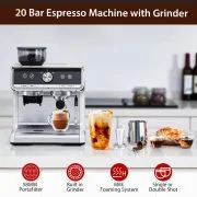 Kojooin Coffee Machines With Grinder,Espresso Machine,Semi-Automatic Espresso Maker With Milk Frother Steamer Wand,Silver