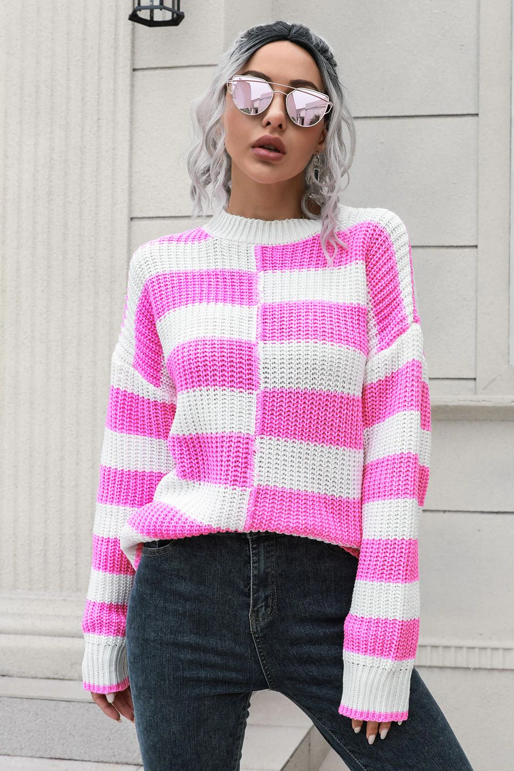Color Block Dropped Shoulder Sweater - ZKZOOK