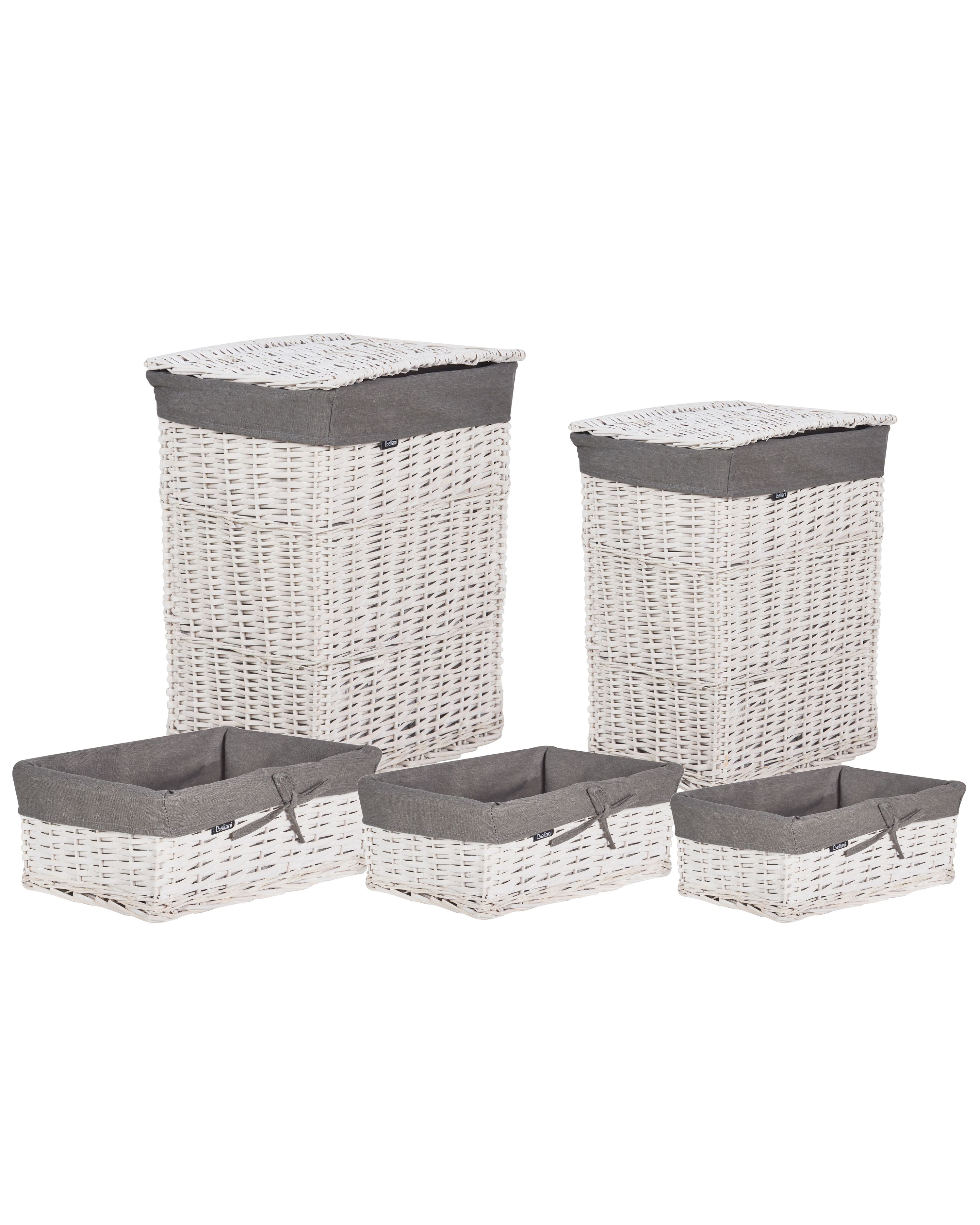 Set of 5 Baskets ELLA Willow Wood White 50/86 L