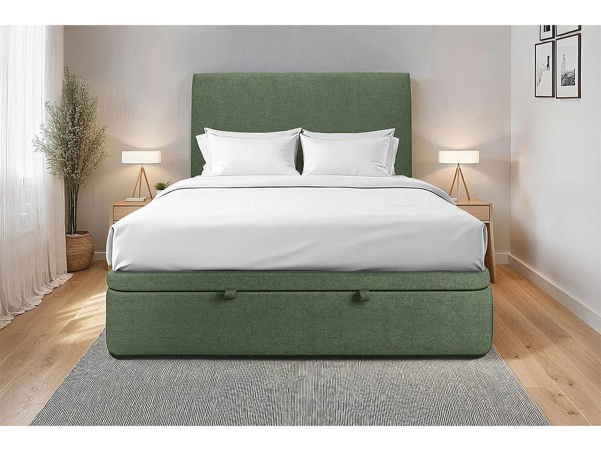 Sommier Coffre Tissu Vert 160x200 H39cm