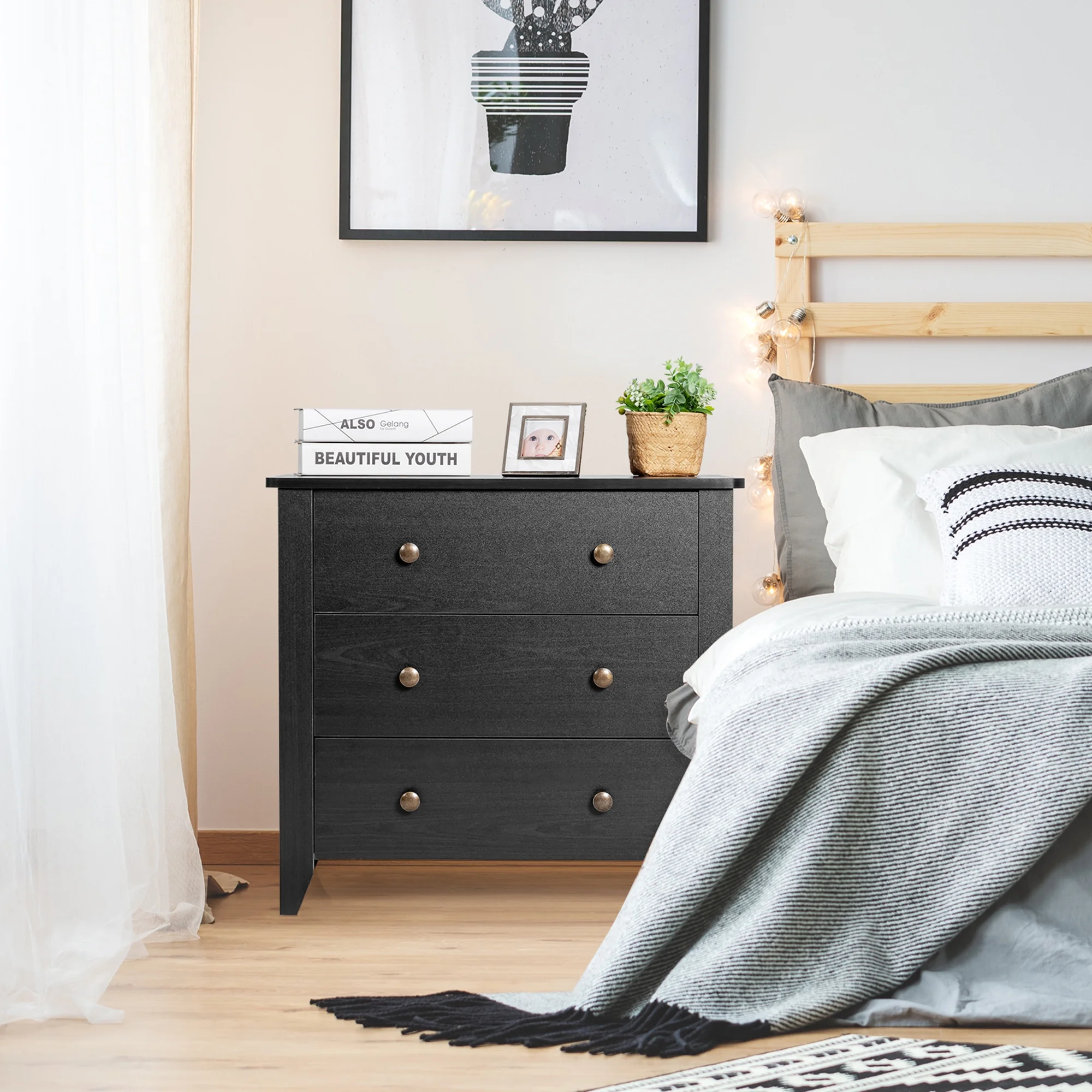Gymax 3 Drawer Dresser Chest of Drawers Bedside Table for Living Room Bedroom Espresso - Image 14
