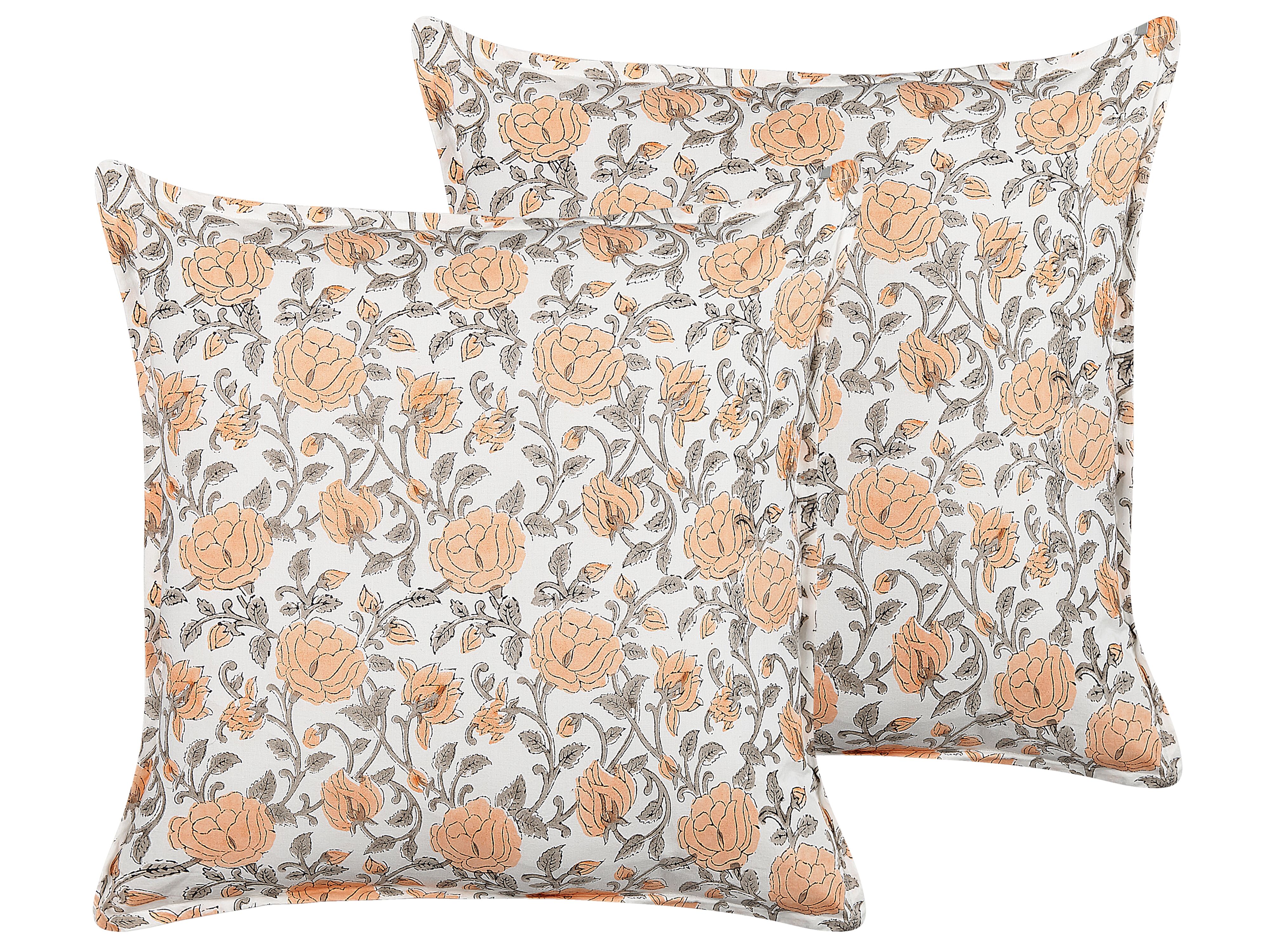 Set of 2 Decorative Cushions MEADIA Cotton 45 x 45 cm Red Floral Pattern