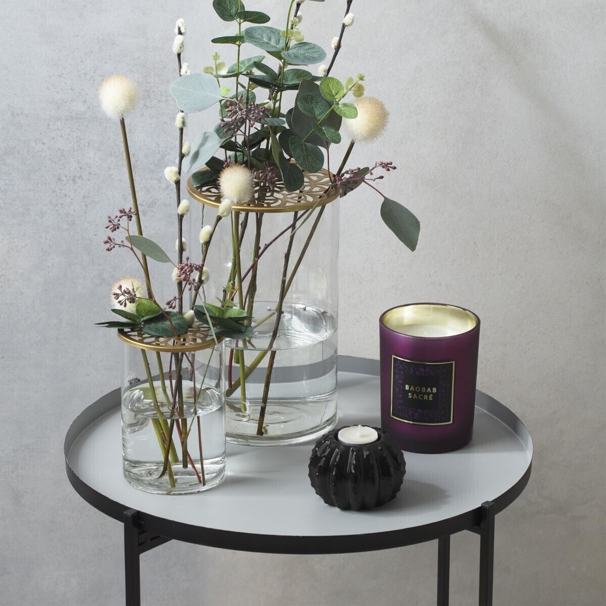 Set of 2 vases Metal and glass