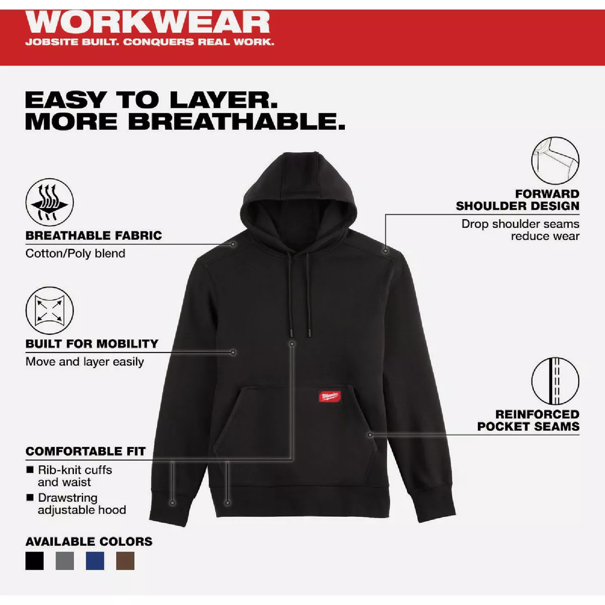 Milwaukee FREEFLEX XL Black Midweight Pullover Hooded Sweatshirt