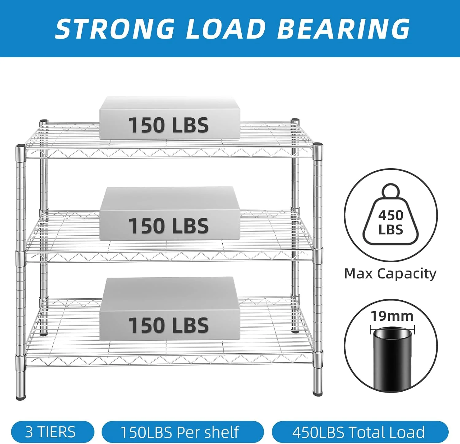 3-Shelf Adjustable Metal Shelf Wire Shelving Storage Rack for Office,Kitchen,Bedroom,Bathroom,Laundry,Pantry Basement,Garage(Chrome,36