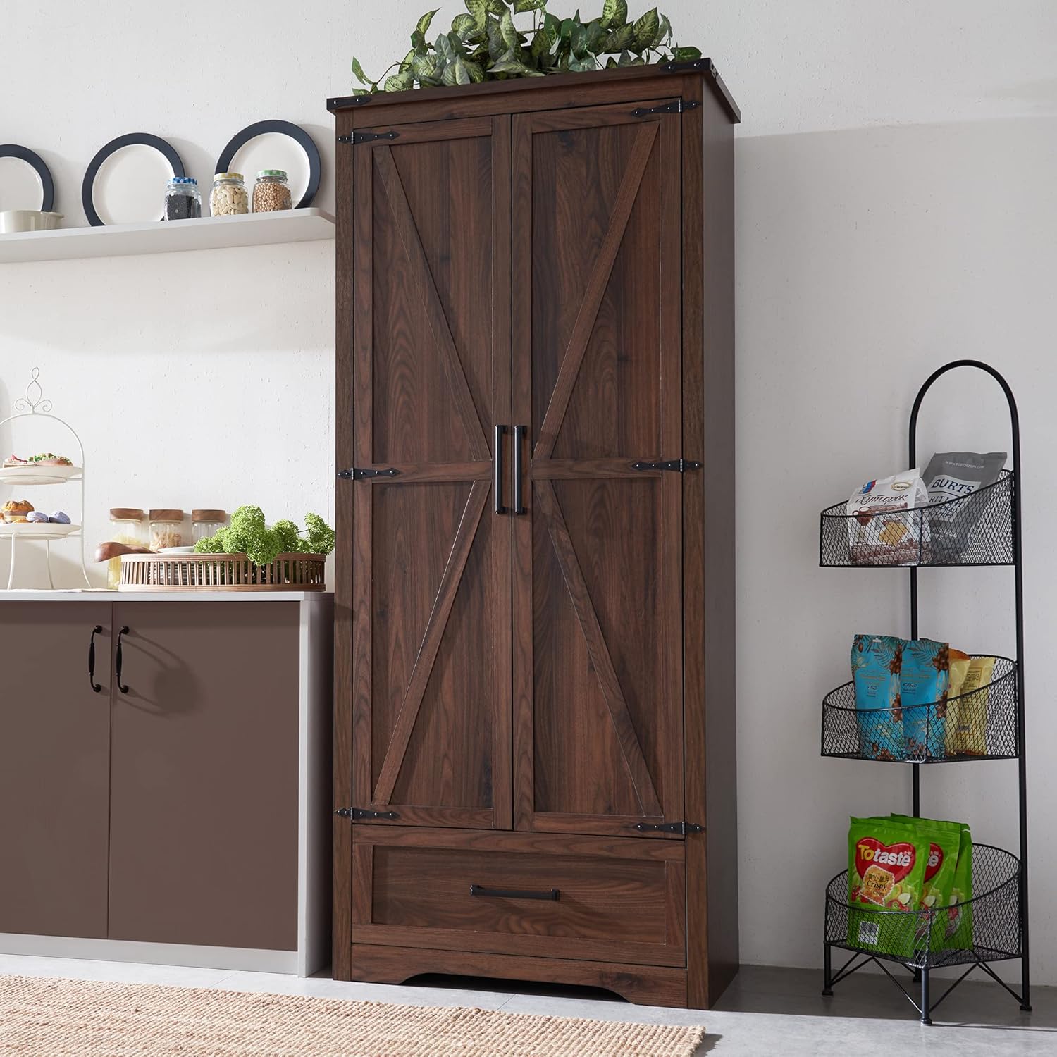 JXQTLINGMU Farmhouse Kitchen Pantry Cabinet - 72