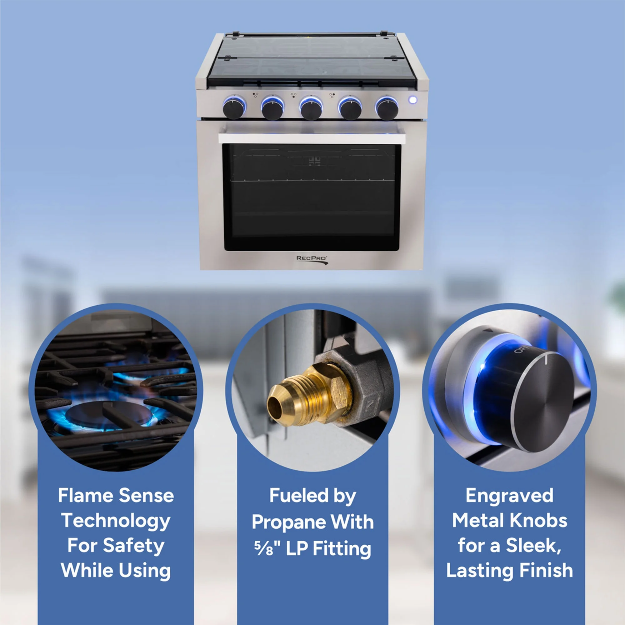RecPro 21 Inch 3 Burner Propane RV Stove Gas Range without Hood, Black - Image 6