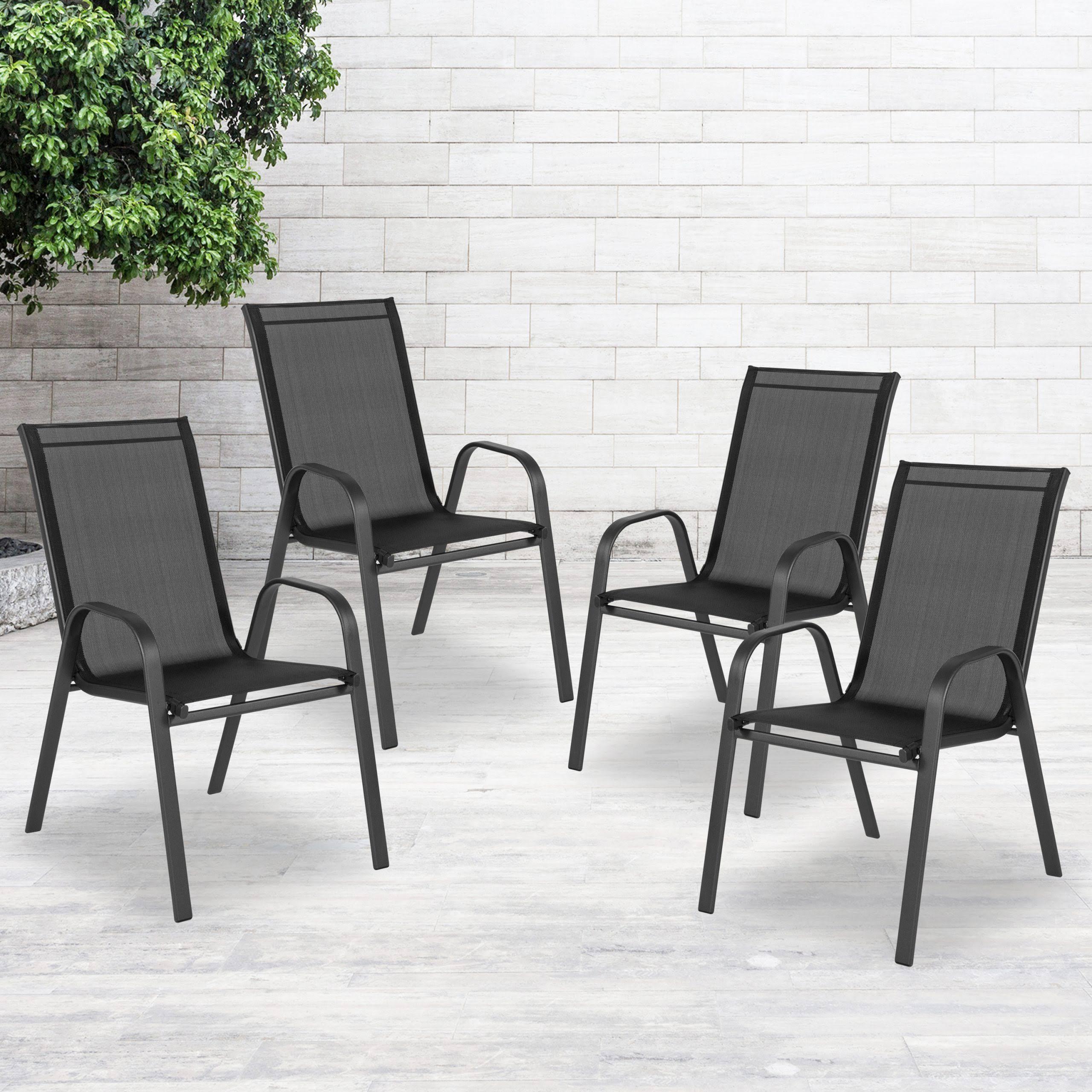 Black Outdoor Stack Chair, 4 Pack - Brazos Series Black Outdoor Stack Chair, 4 Pack - Brazos Series
