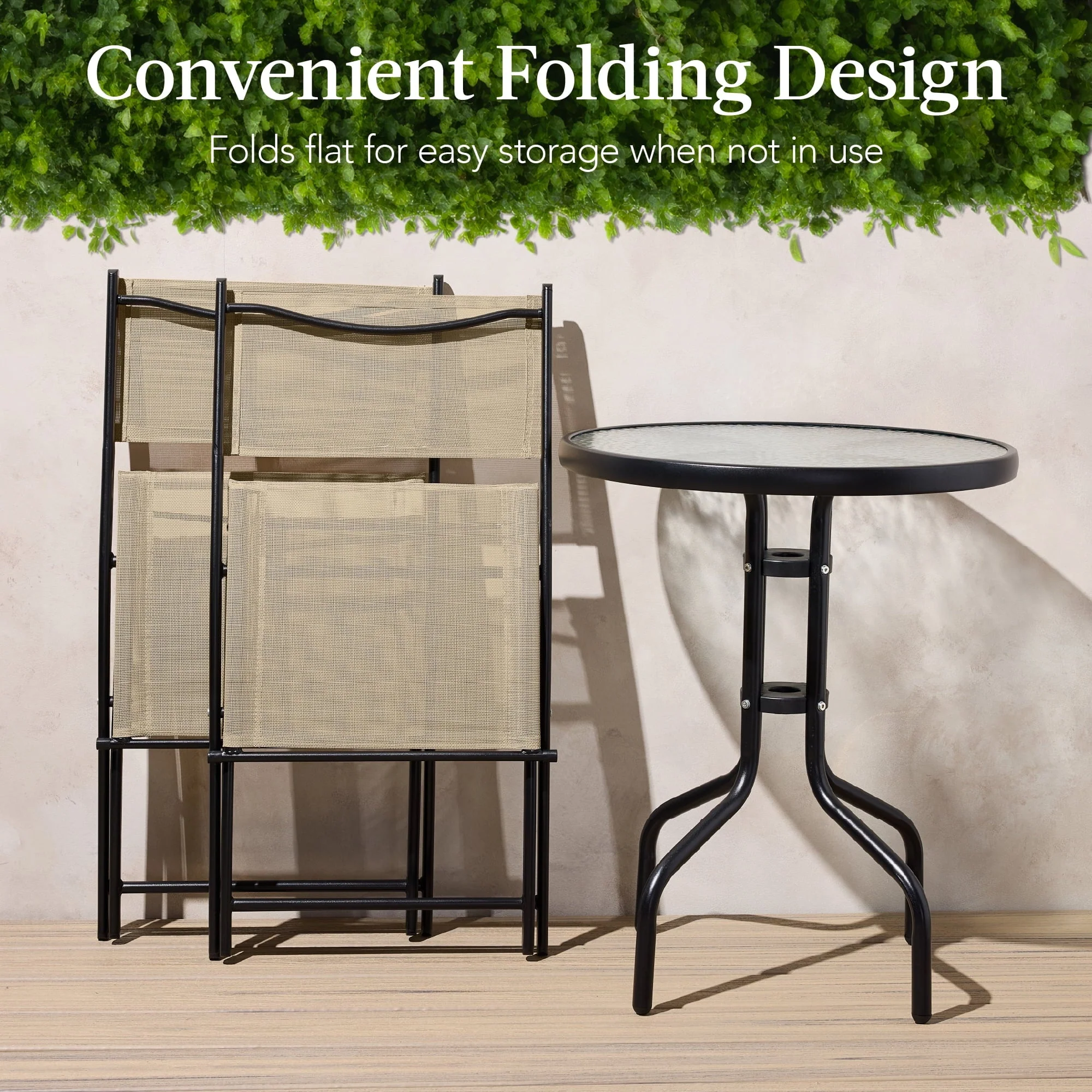 Best Choice Products 3-Piece Patio Bistro Dining Set With Glass Tabletop And Folding Chairs - Gray - Image 25 Best Choice Products 3-Piece Patio Bistro Dining Set With Glass Tabletop And Folding Chairs - Gray - Image 25